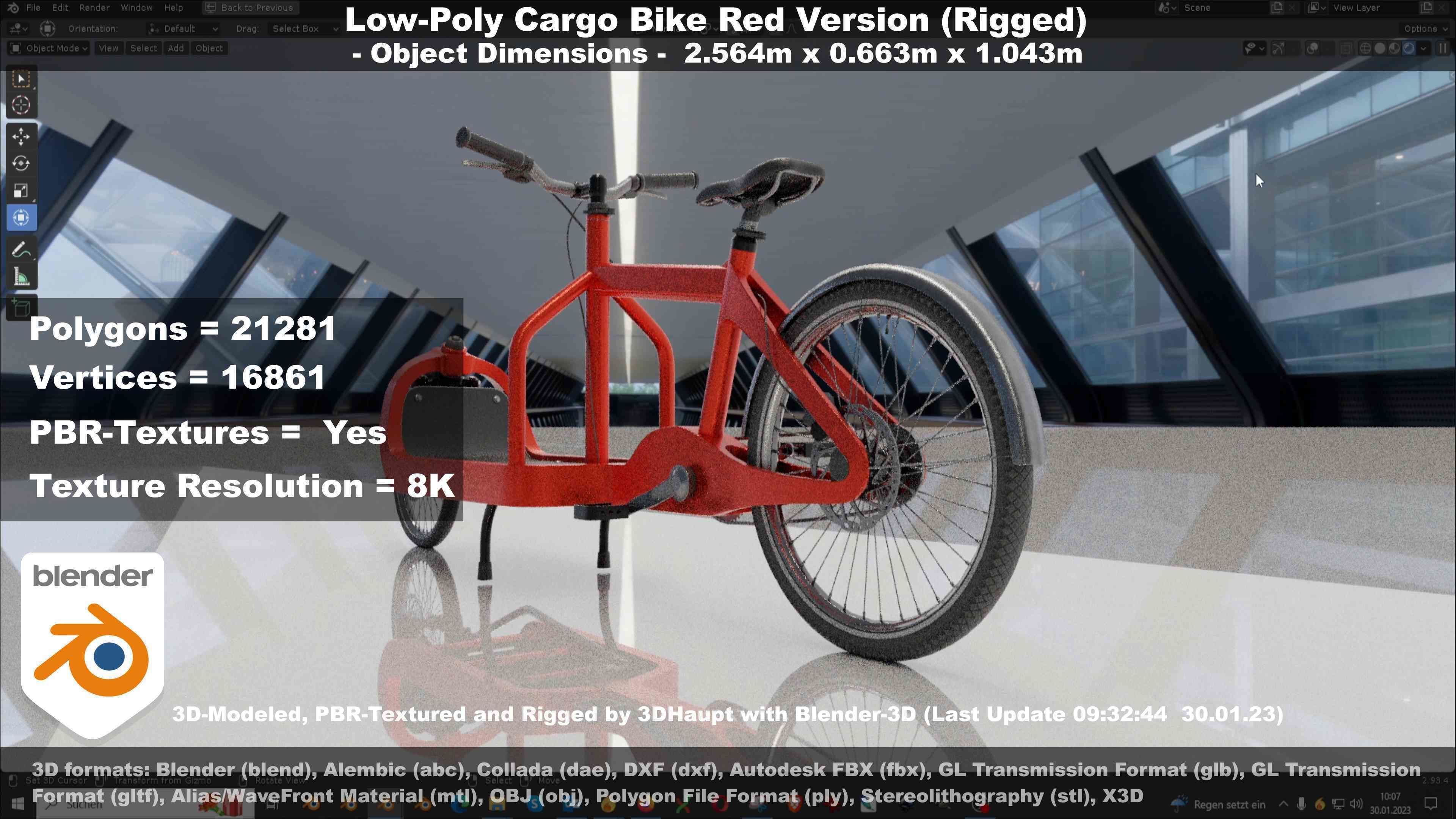 Low-Poly Cargo Bike Red Version Rigged Low-poly 3D model_51