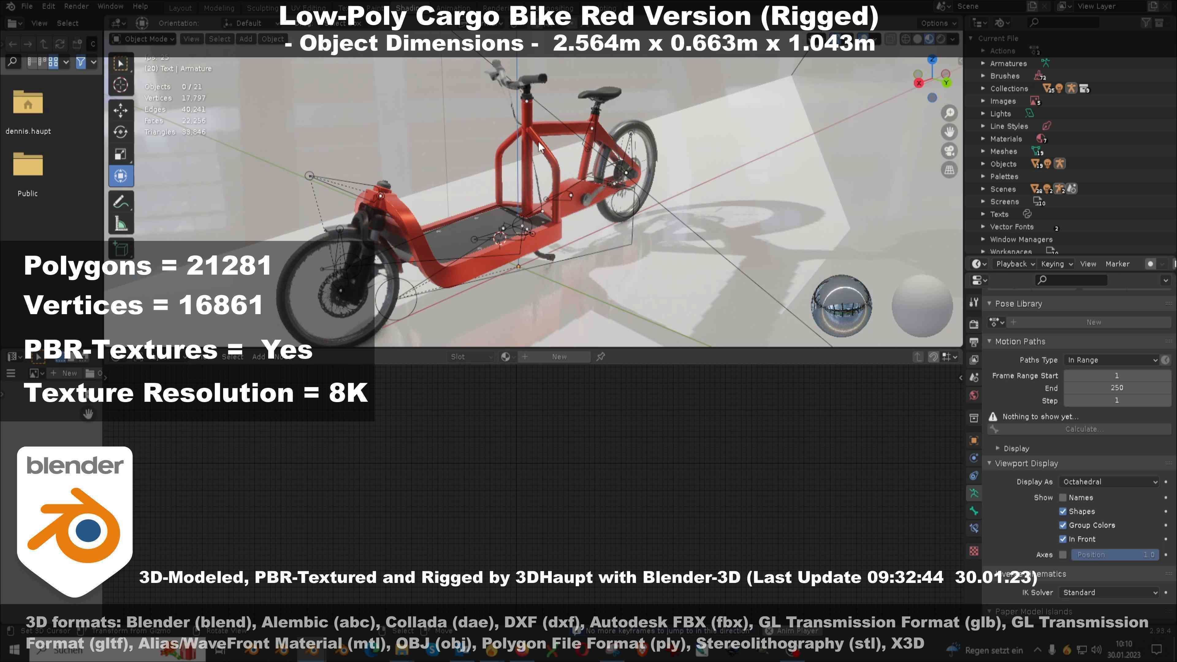 Low-Poly Cargo Bike Red Version Rigged Low-poly 3D model_80