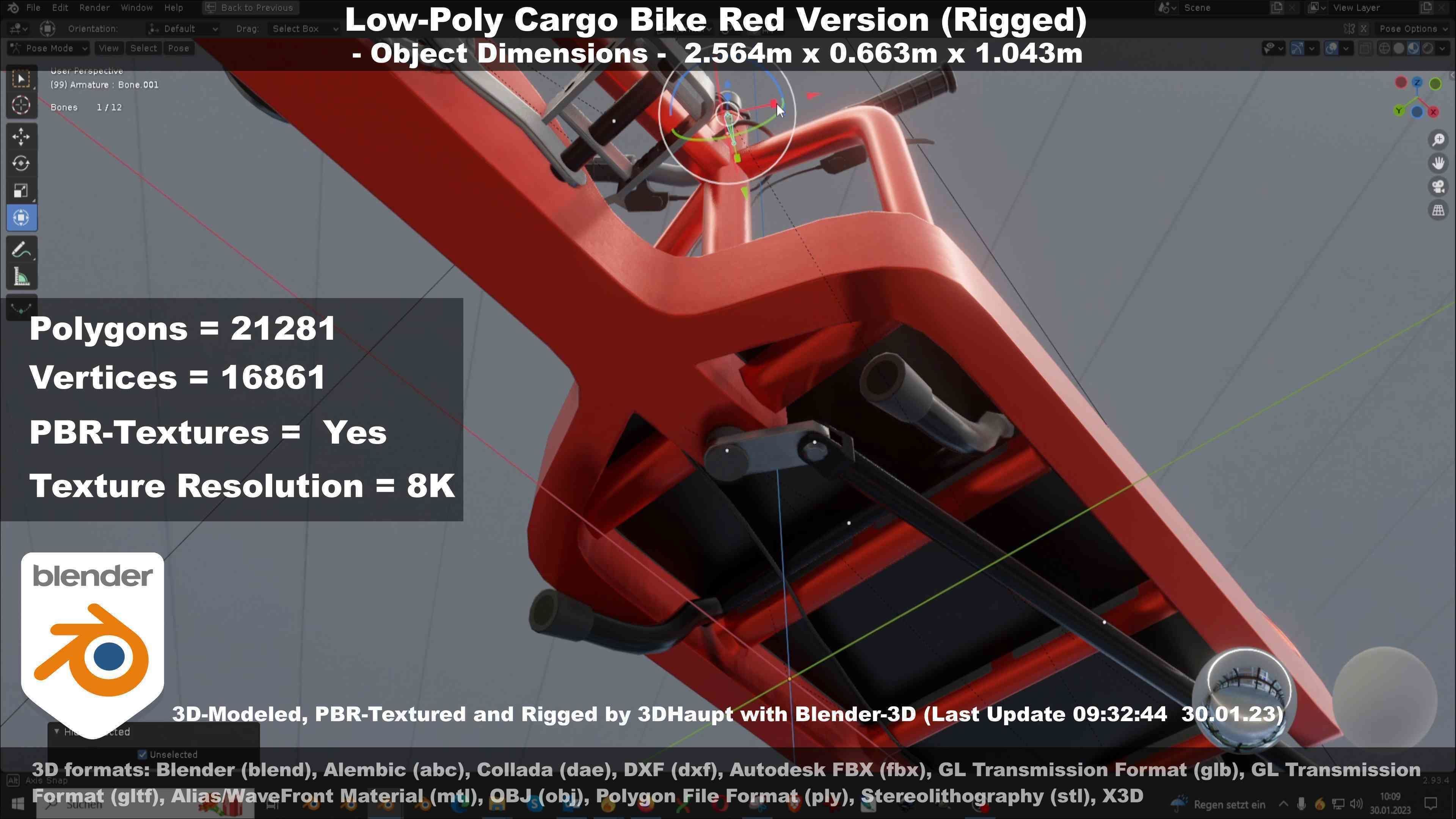 Low-Poly Cargo Bike Red Version Rigged Low-poly 3D model_125