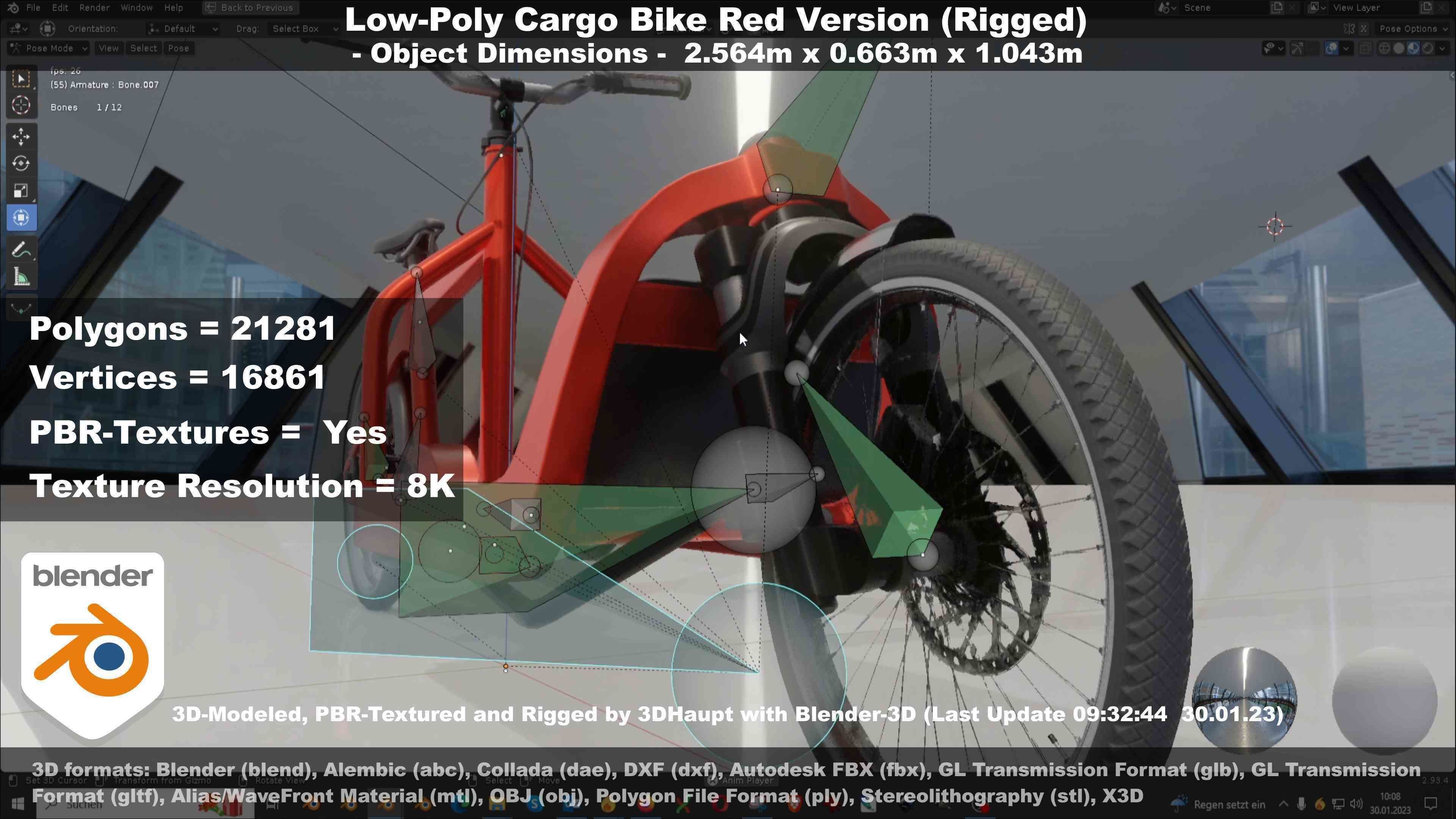 Low-Poly Cargo Bike Red Version Rigged Low-poly 3D model_100