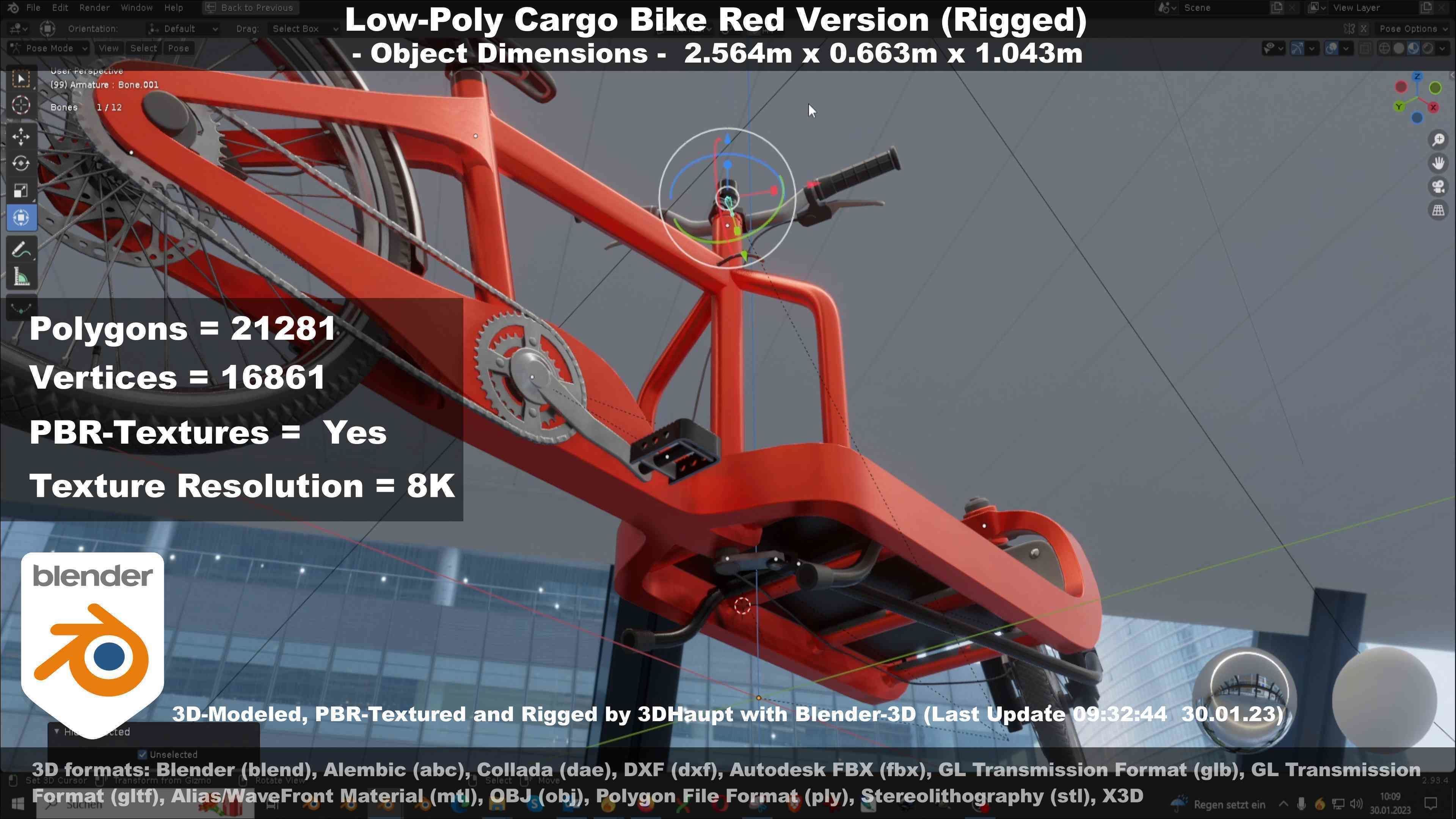 Low-Poly Cargo Bike Red Version Rigged Low-poly 3D model_123