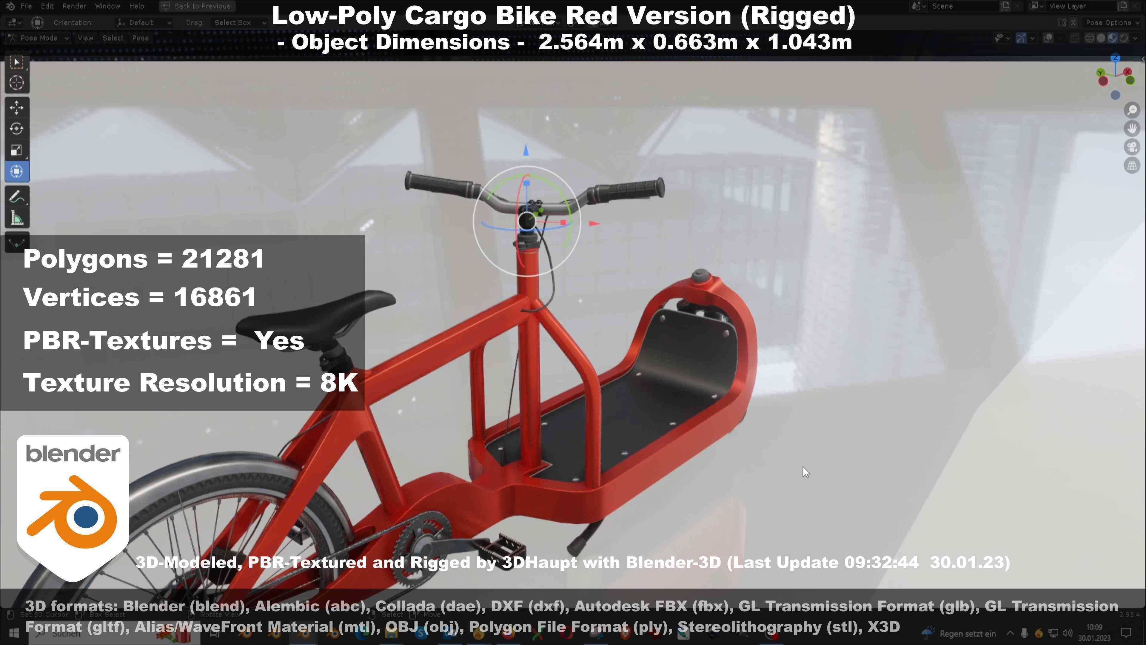 Low-Poly Cargo Bike Red Version Rigged Low-poly 3D model_115