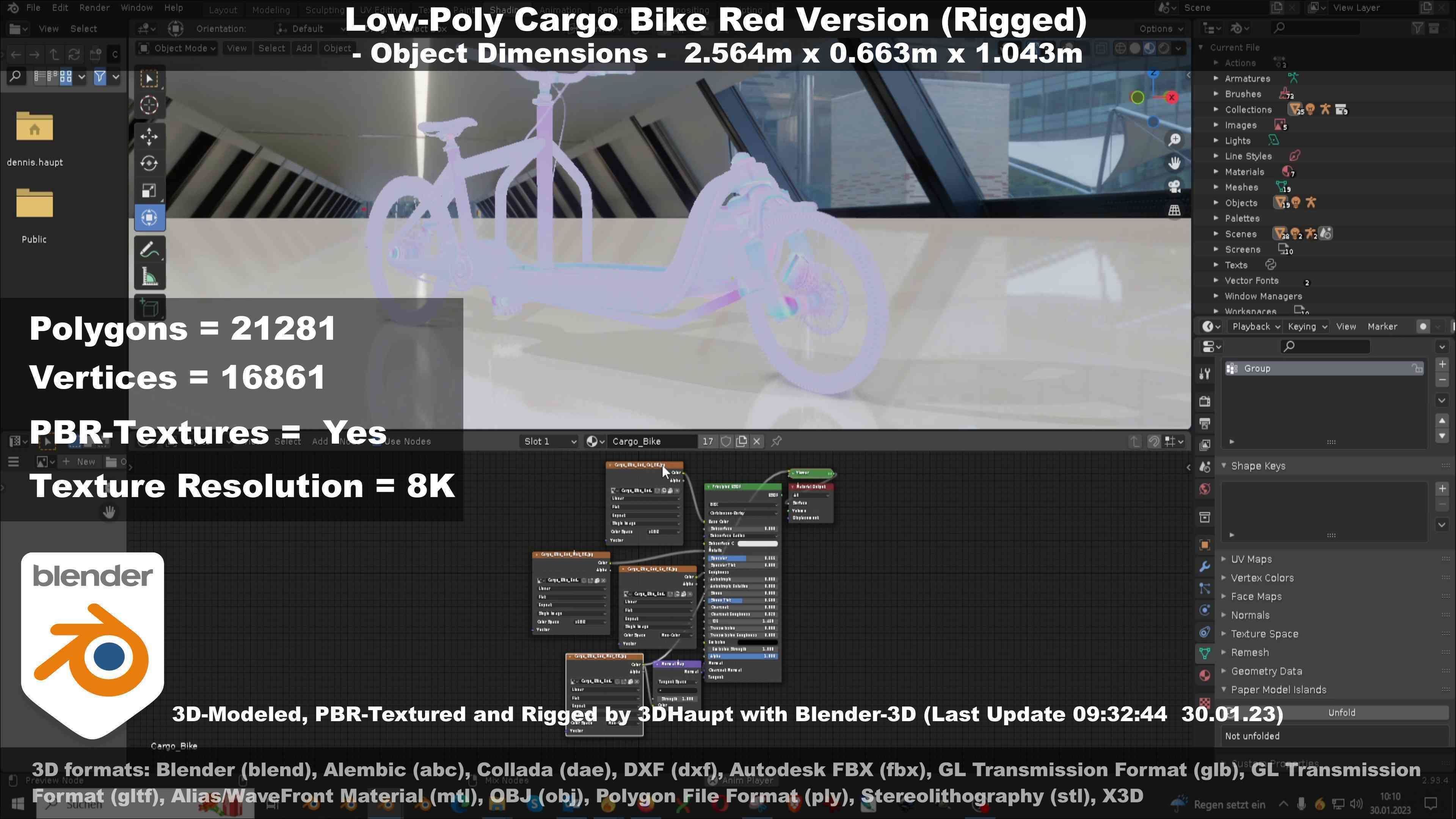 Low-Poly Cargo Bike Red Version Rigged Low-poly 3D model_36