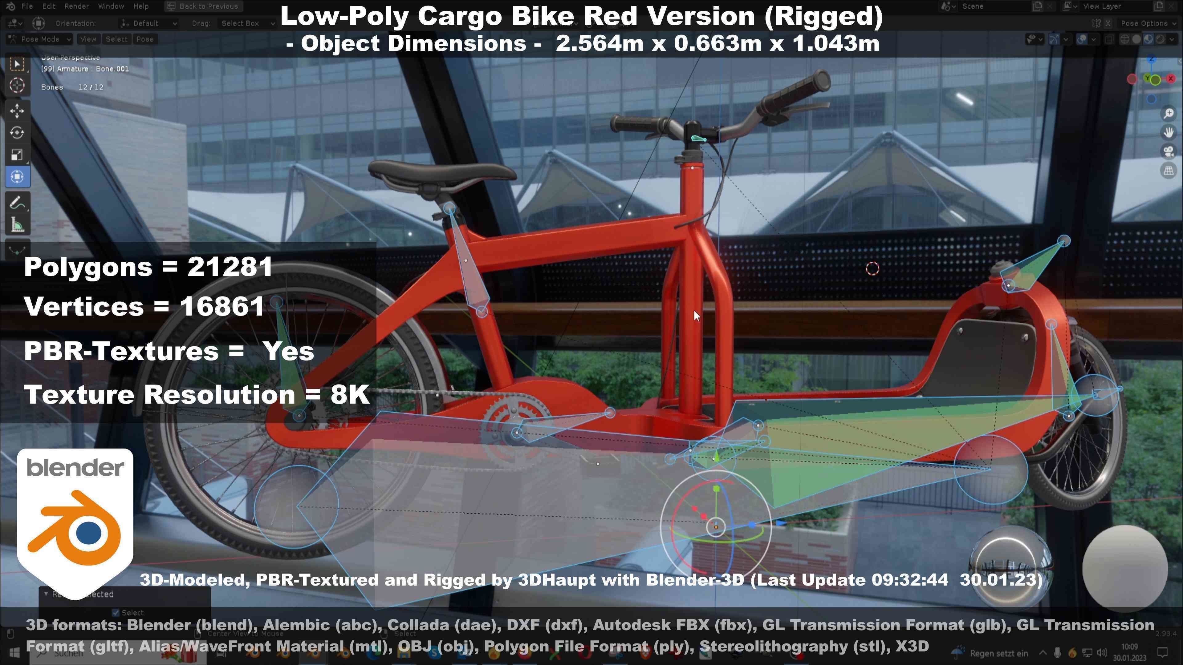 Low-Poly Cargo Bike Red Version Rigged Low-poly 3D model_128