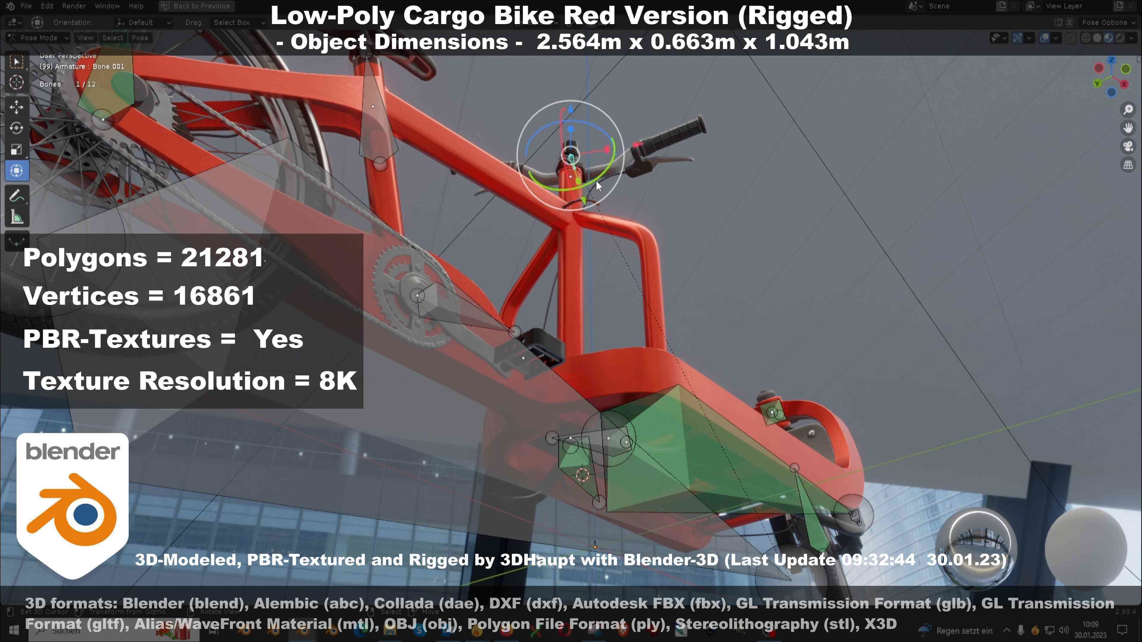 Low-Poly Cargo Bike Red Version Rigged Low-poly 3D model_28