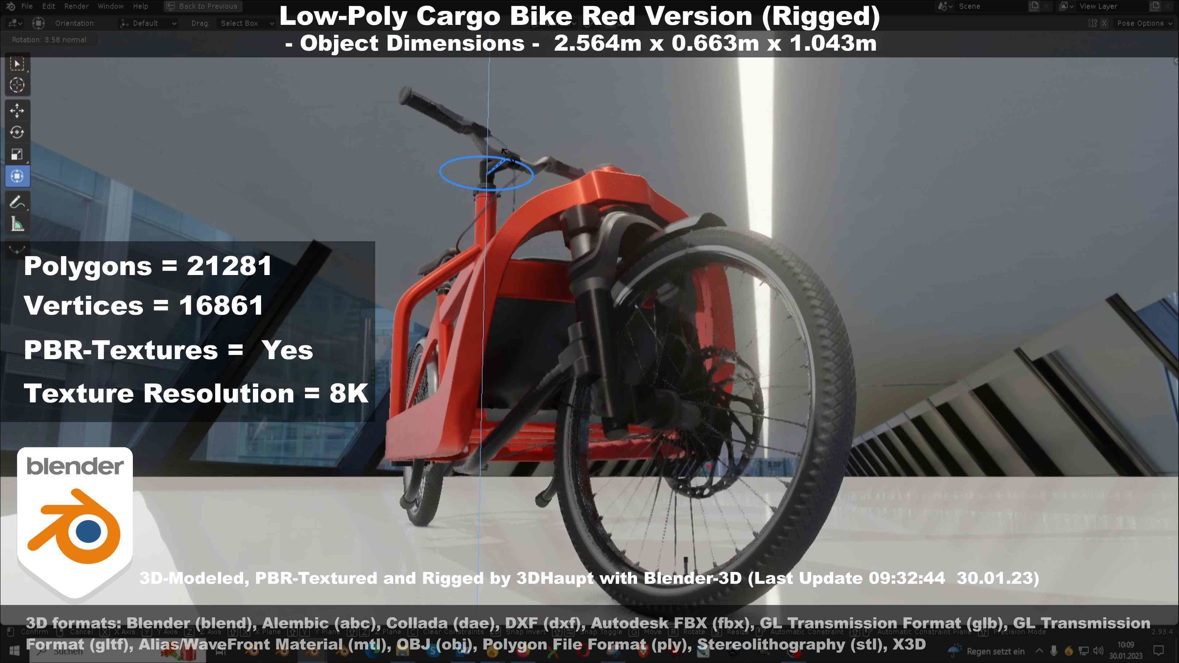 Low-Poly Cargo Bike Red Version Rigged Low-poly 3D model_113