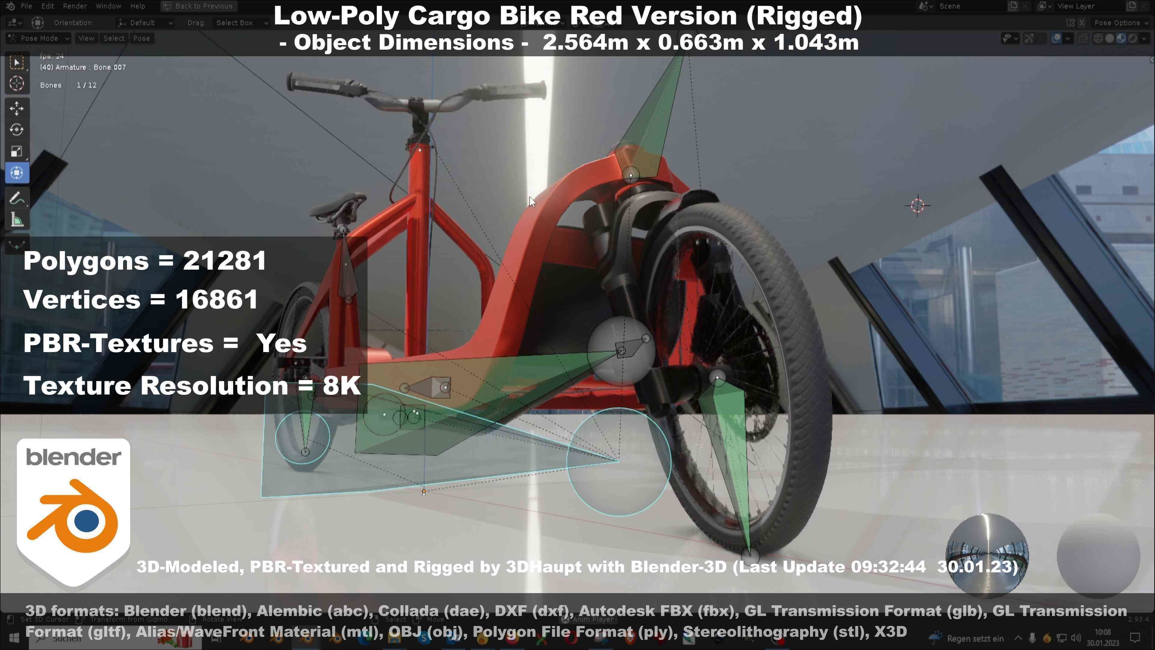 Low-Poly Cargo Bike Red Version Rigged Low-poly 3D model_60