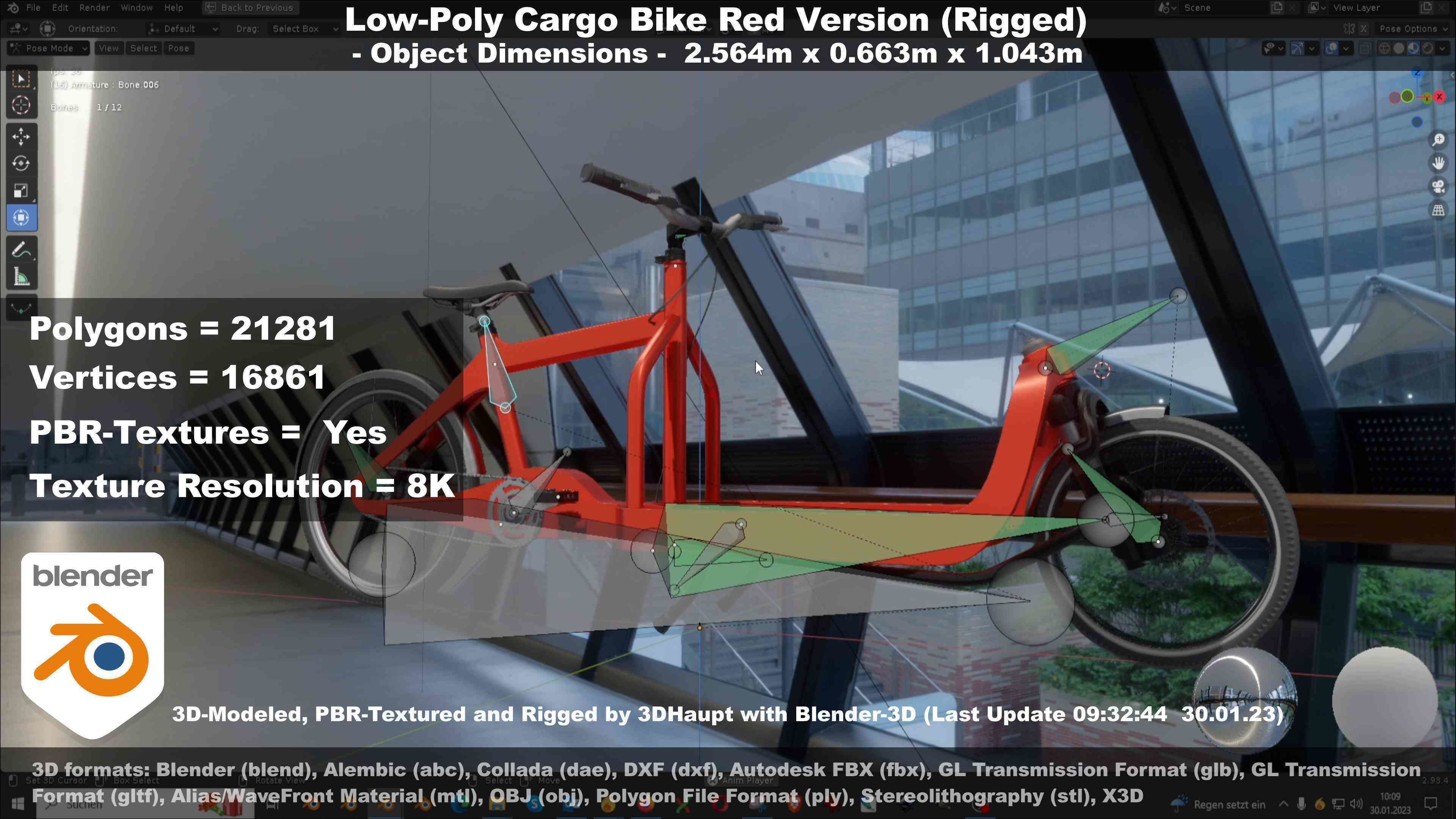 Low-Poly Cargo Bike Red Version Rigged Low-poly 3D model_136