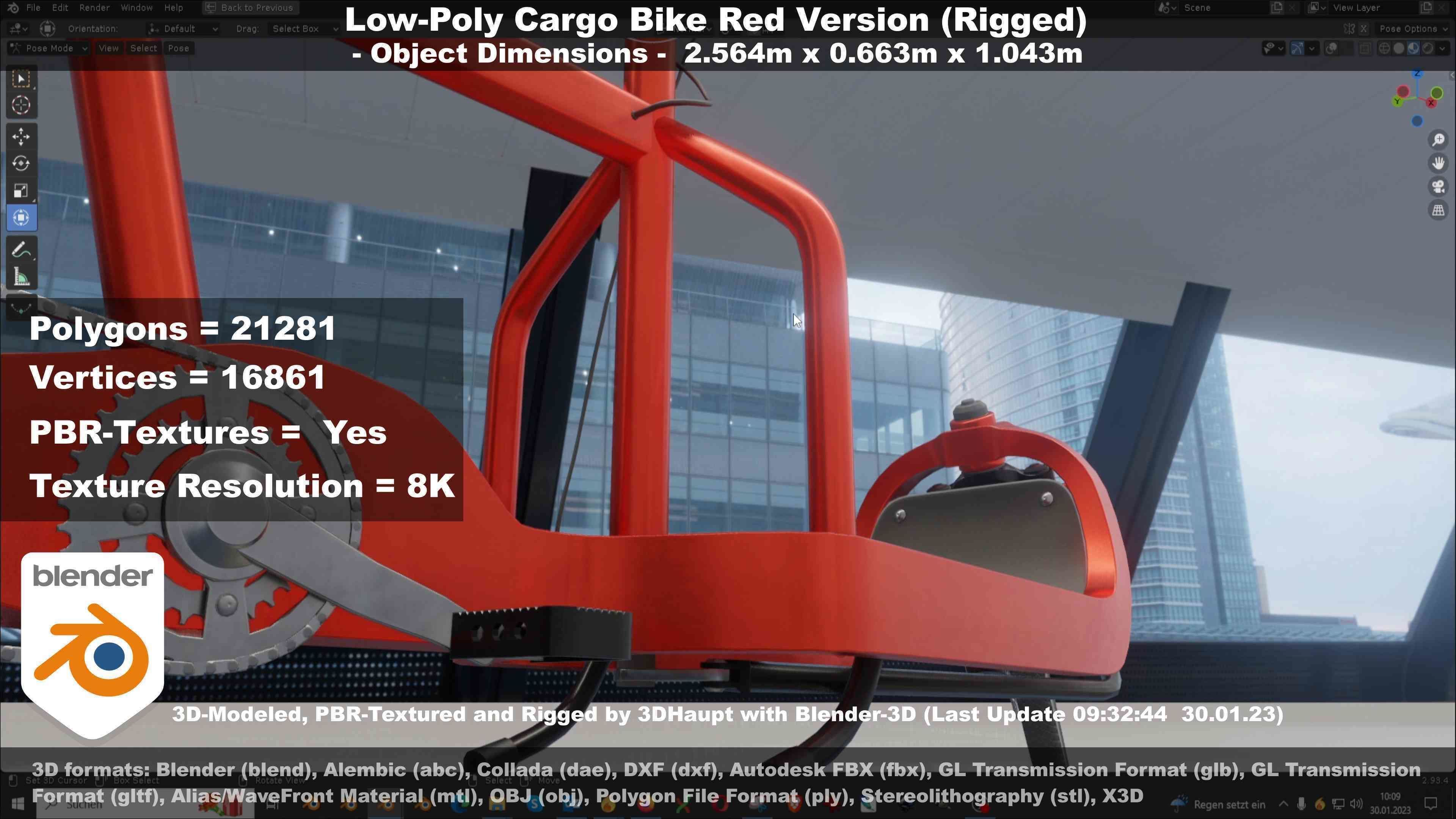 Low-Poly Cargo Bike Red Version Rigged Low-poly 3D model_27