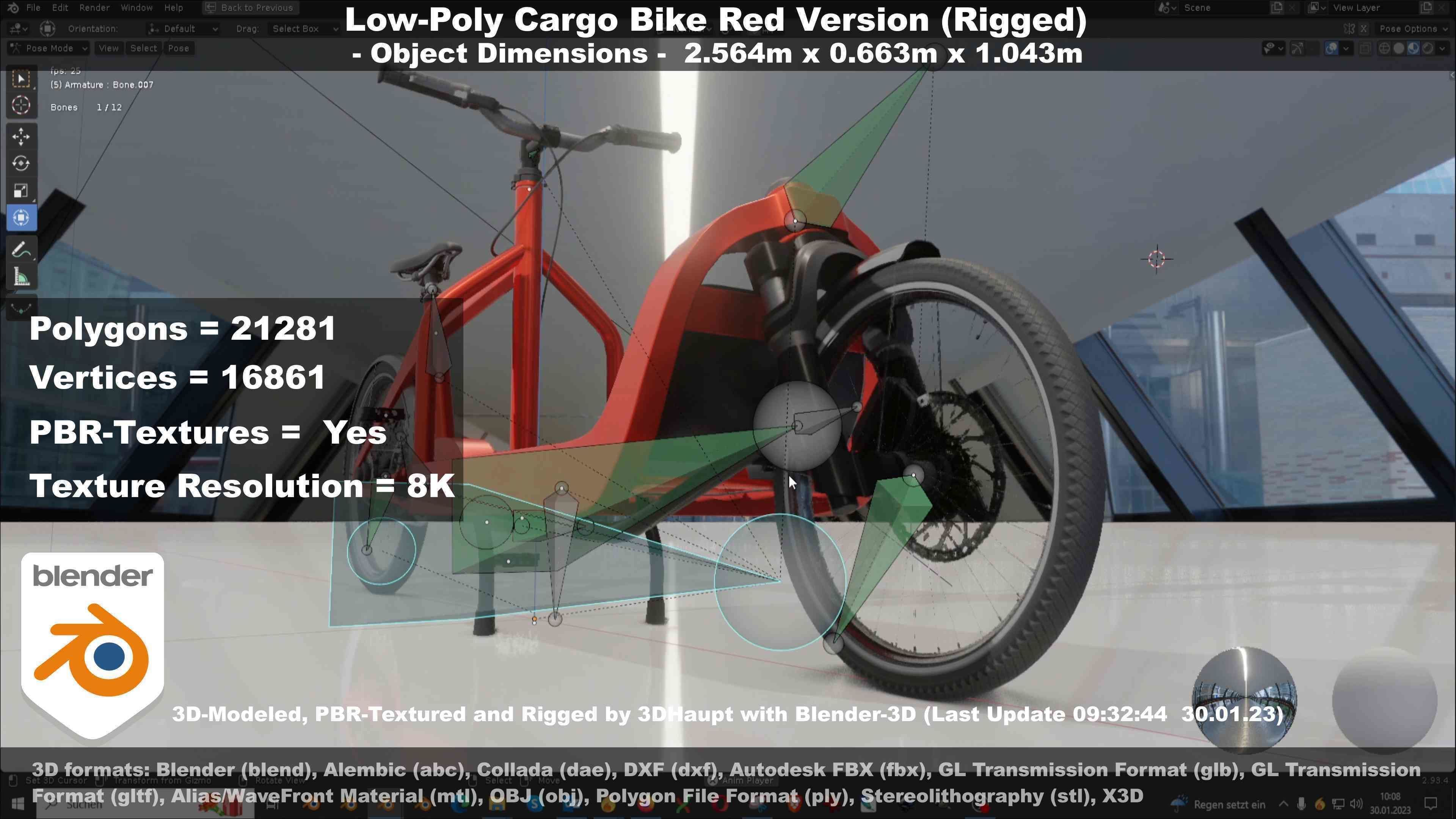Low-Poly Cargo Bike Red Version Rigged Low-poly 3D model_102