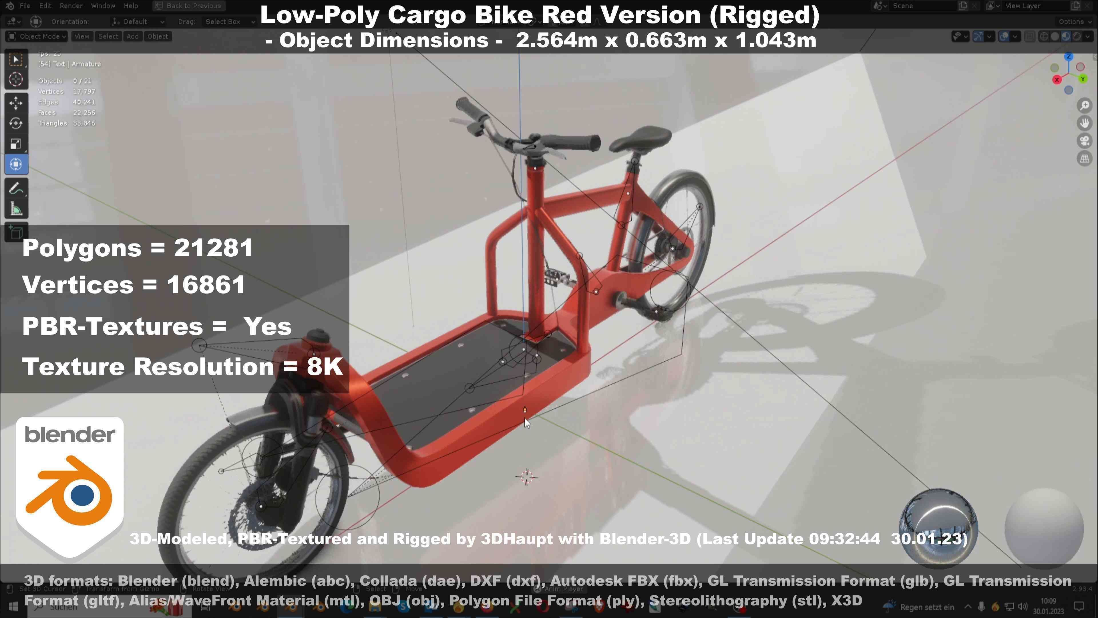Low-Poly Cargo Bike Red Version Rigged Low-poly 3D model_78