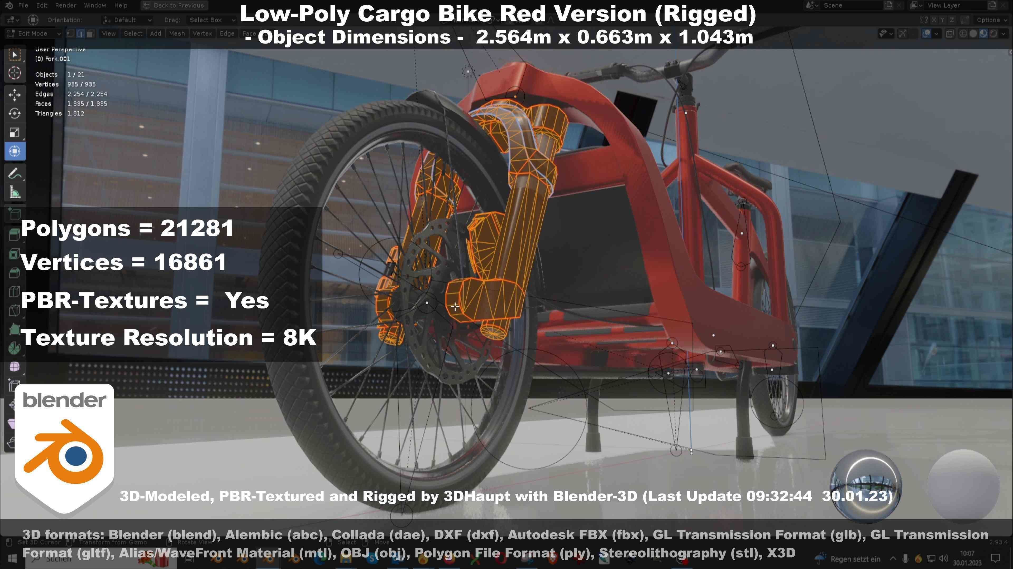 Low-Poly Cargo Bike Red Version Rigged Low-poly 3D model_54