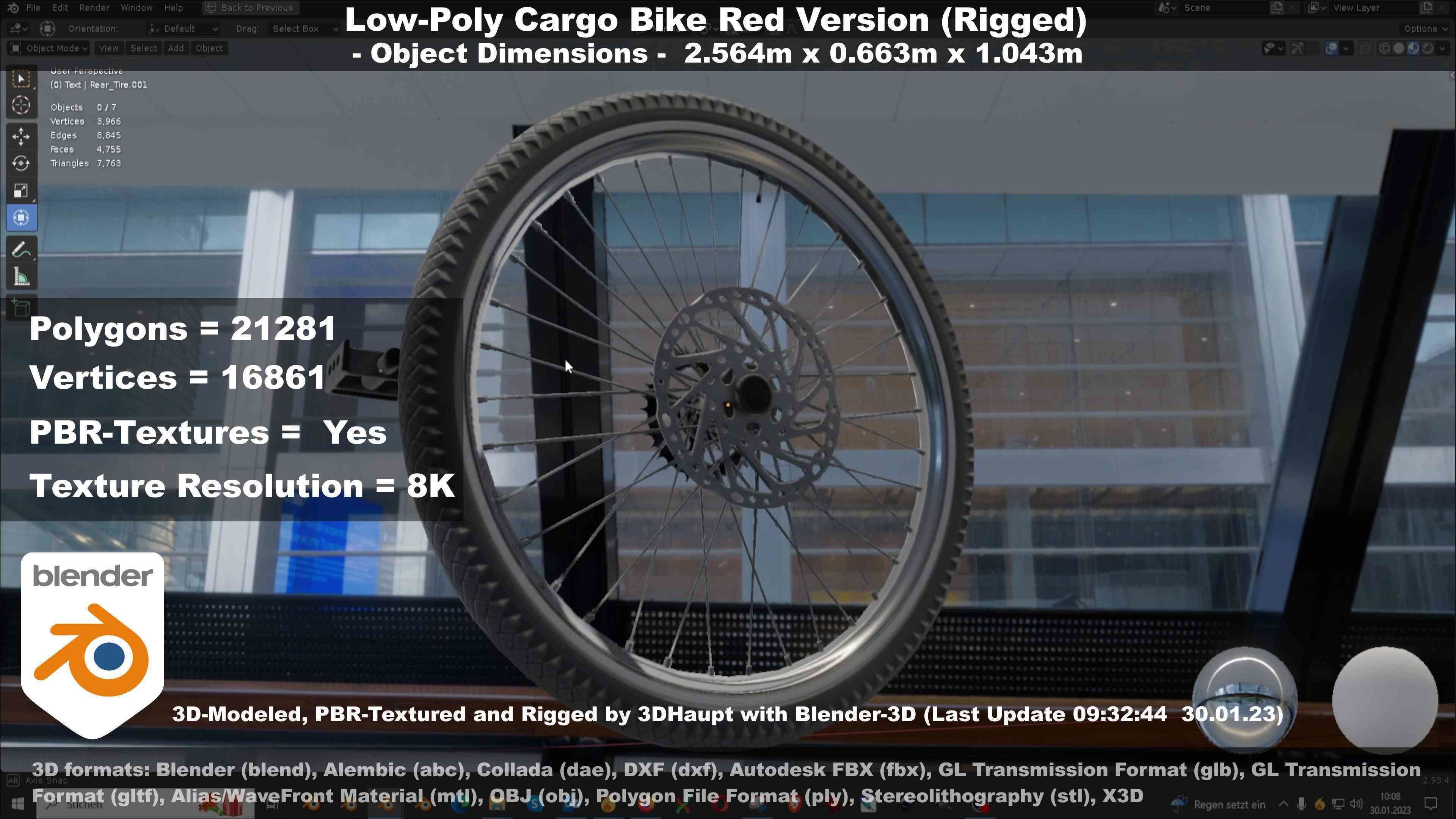 Low-Poly Cargo Bike Red Version Rigged Low-poly 3D model_94