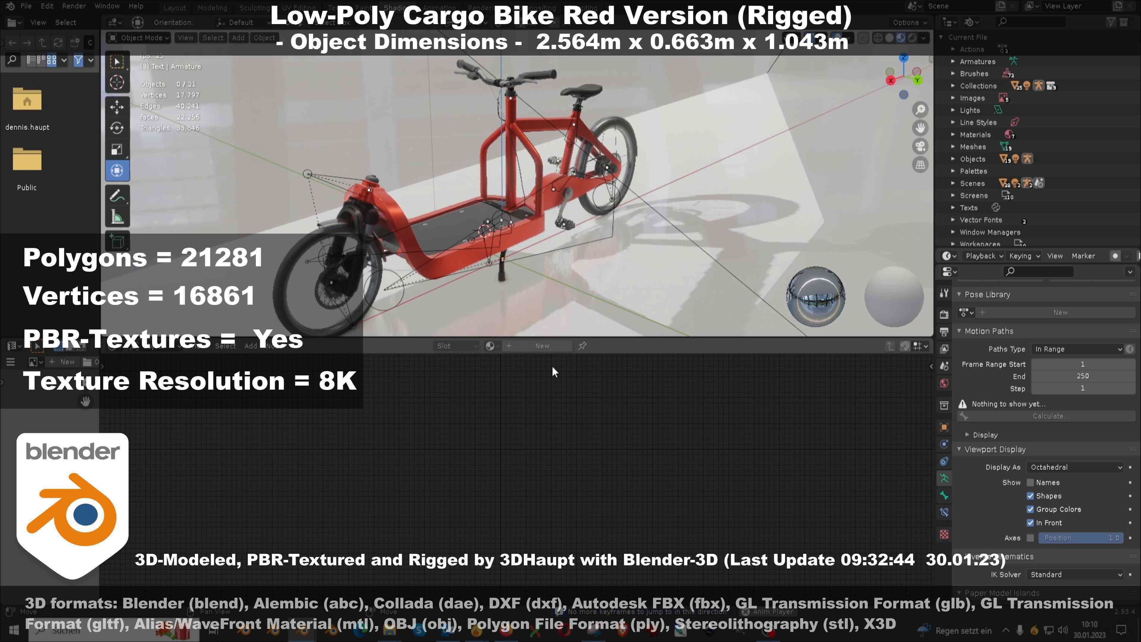 Low-Poly Cargo Bike Red Version Rigged Low-poly 3D model_32