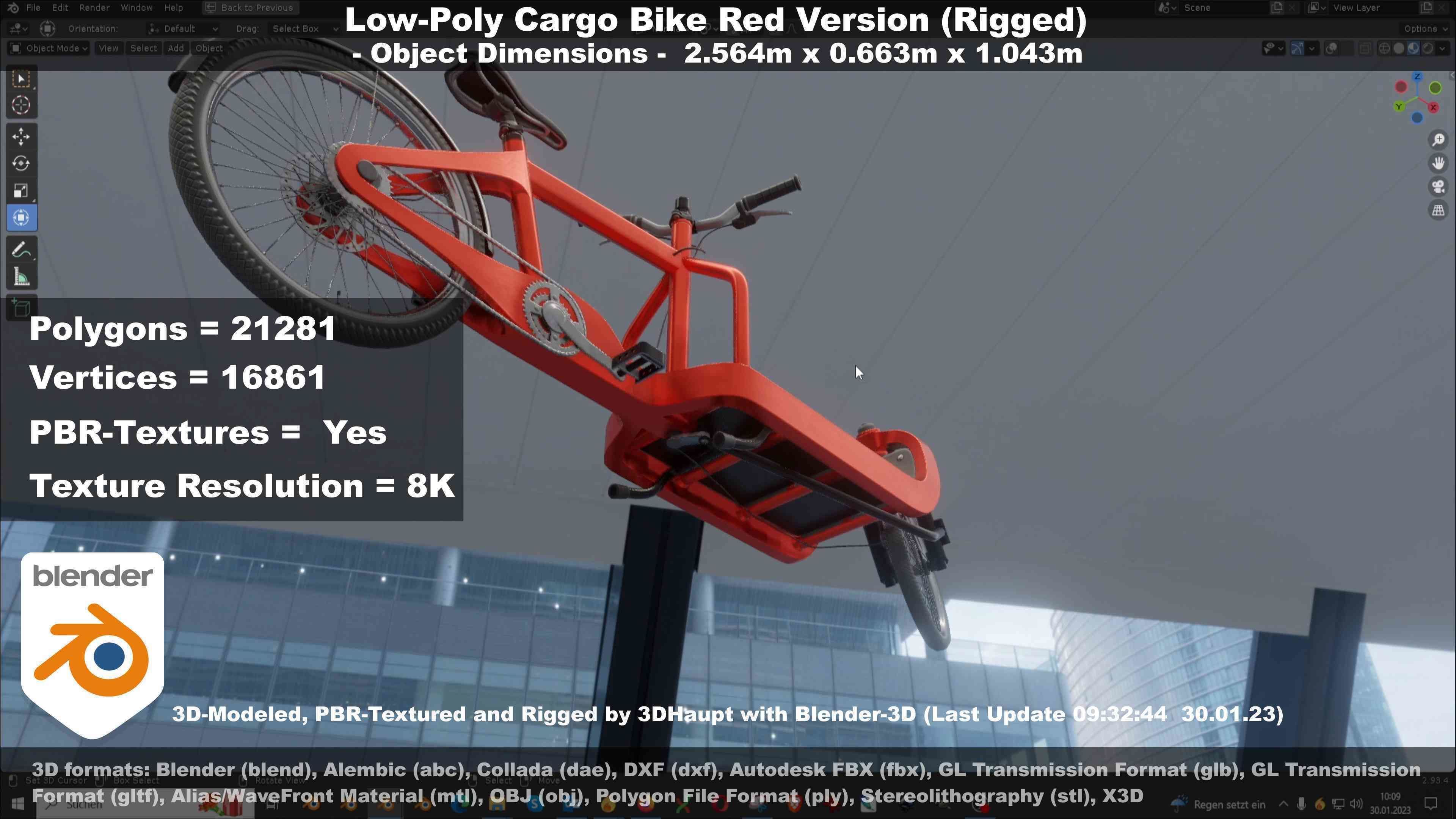 Low-Poly Cargo Bike Red Version Rigged Low-poly 3D model_119