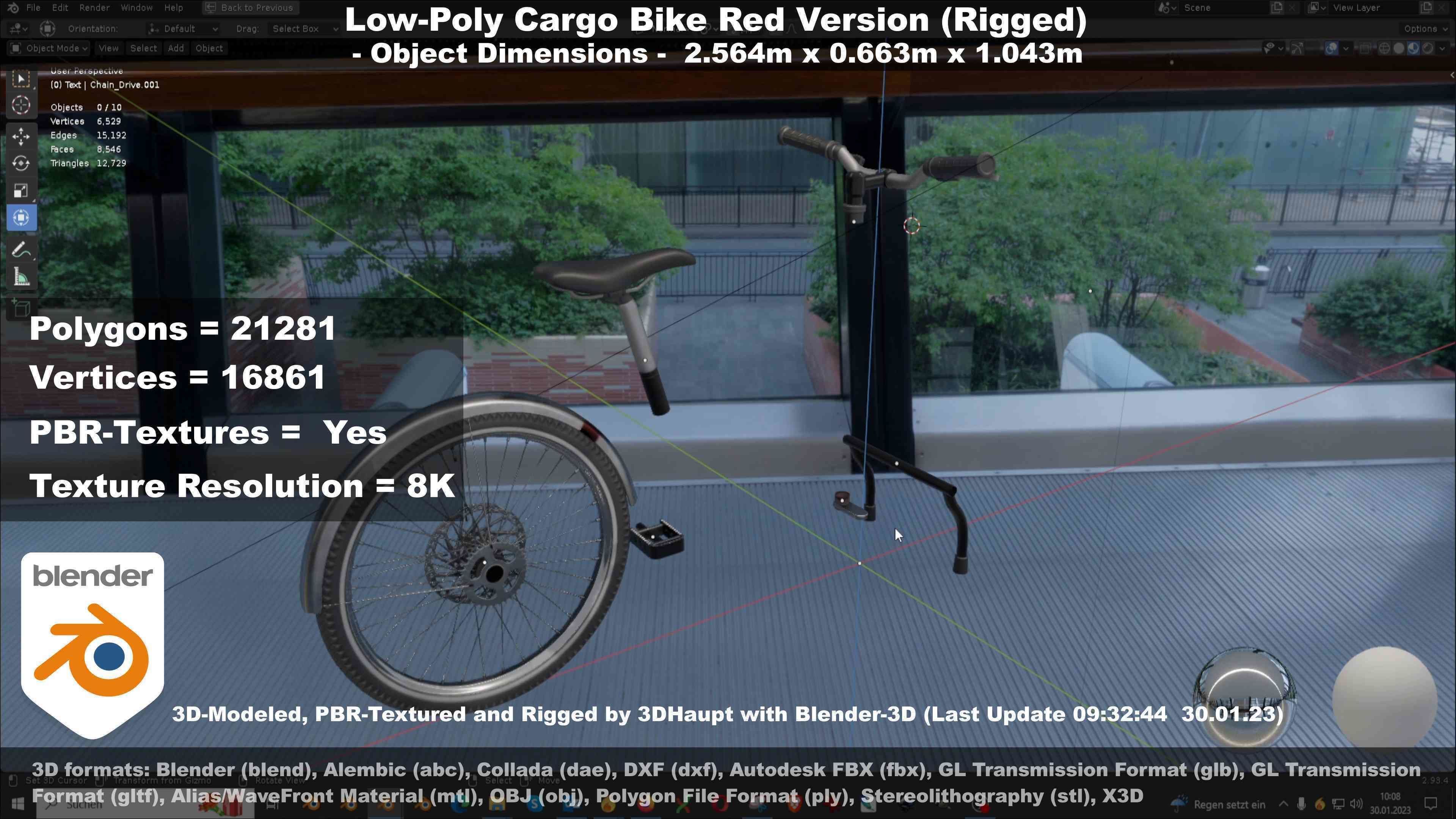 Low-Poly Cargo Bike Red Version Rigged Low-poly 3D model_90