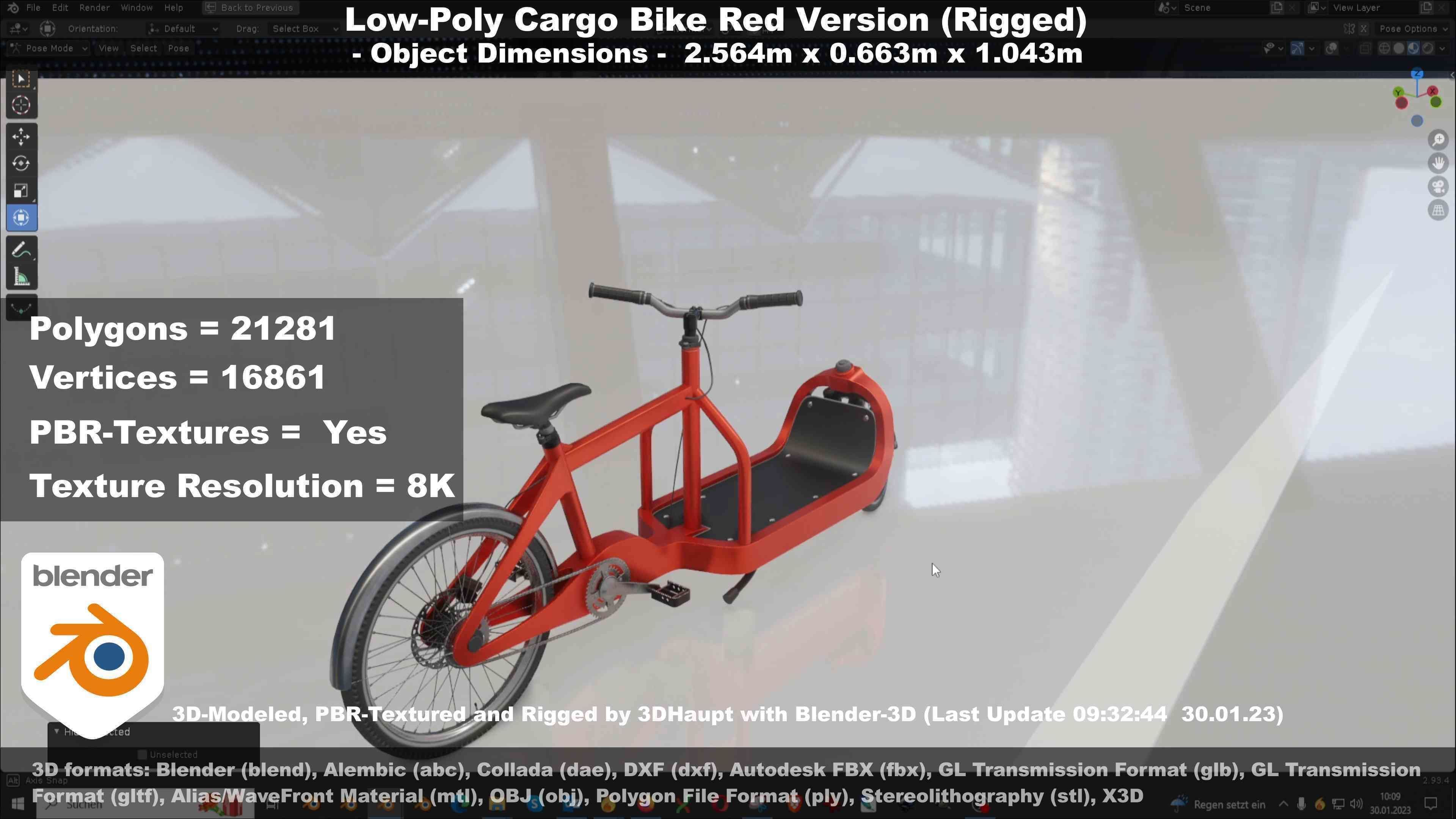 Low-Poly Cargo Bike Red Version Rigged Low-poly 3D model_116
