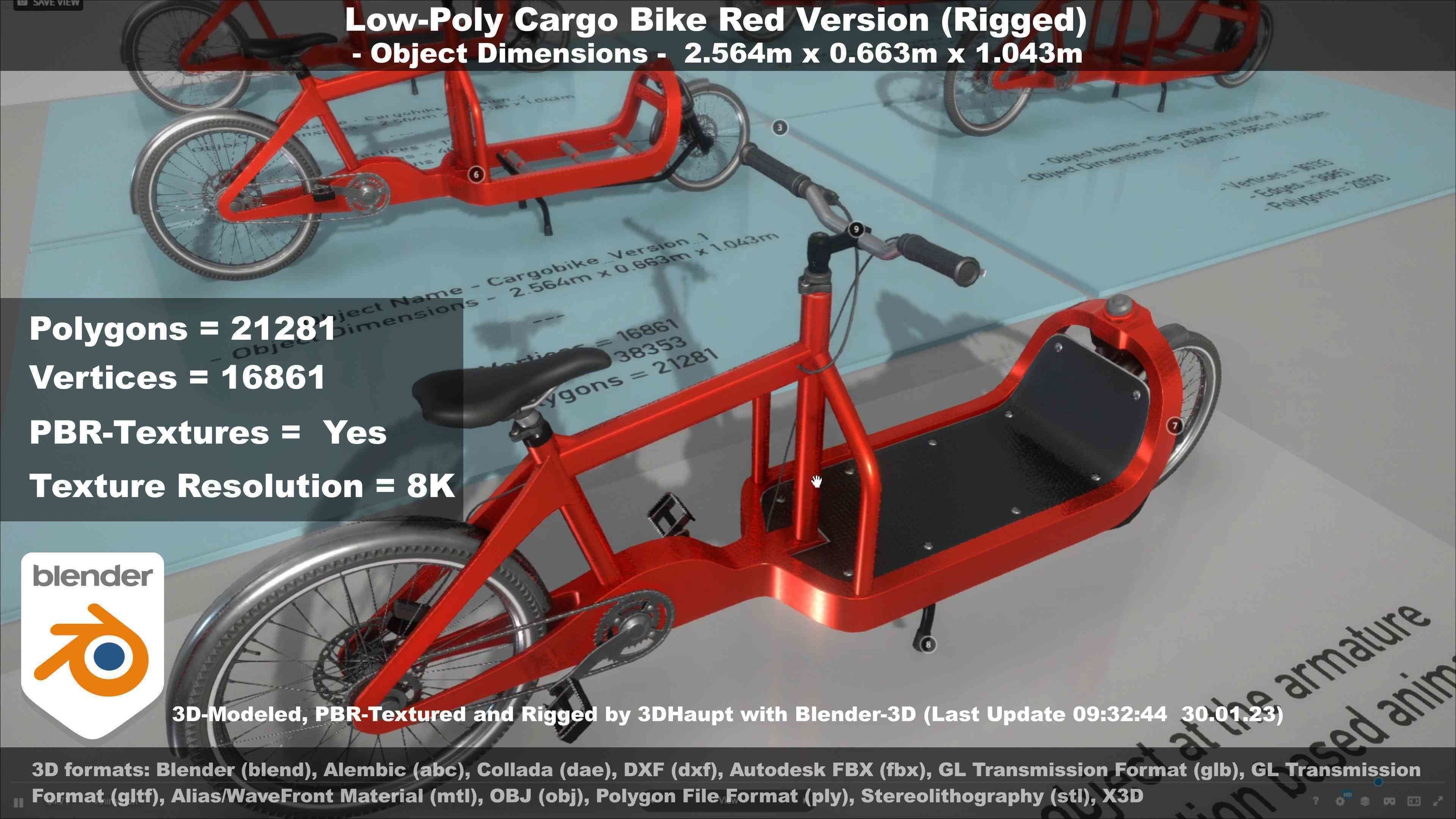 Low-Poly Cargo Bike Red Version Rigged Low-poly 3D model_40