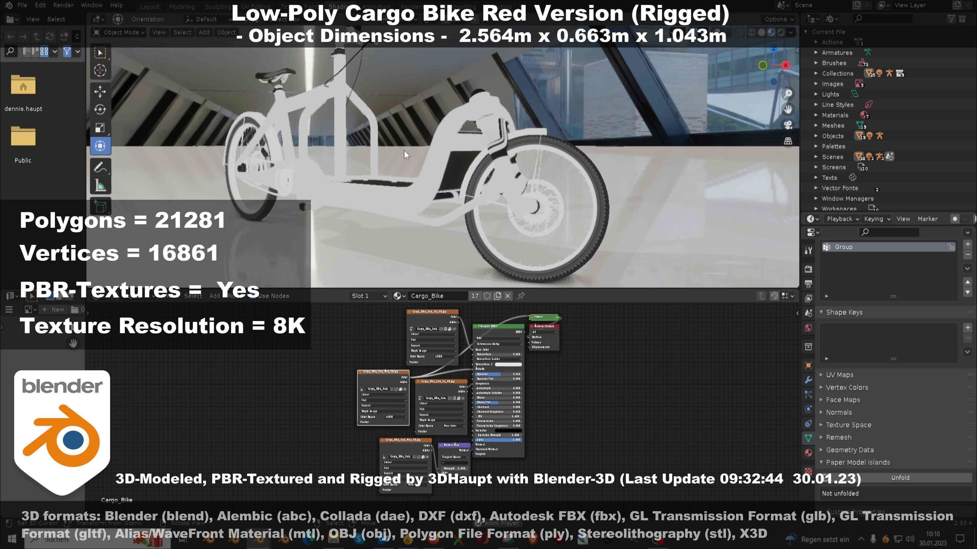 Low-Poly Cargo Bike Red Version Rigged Low-poly 3D model_85