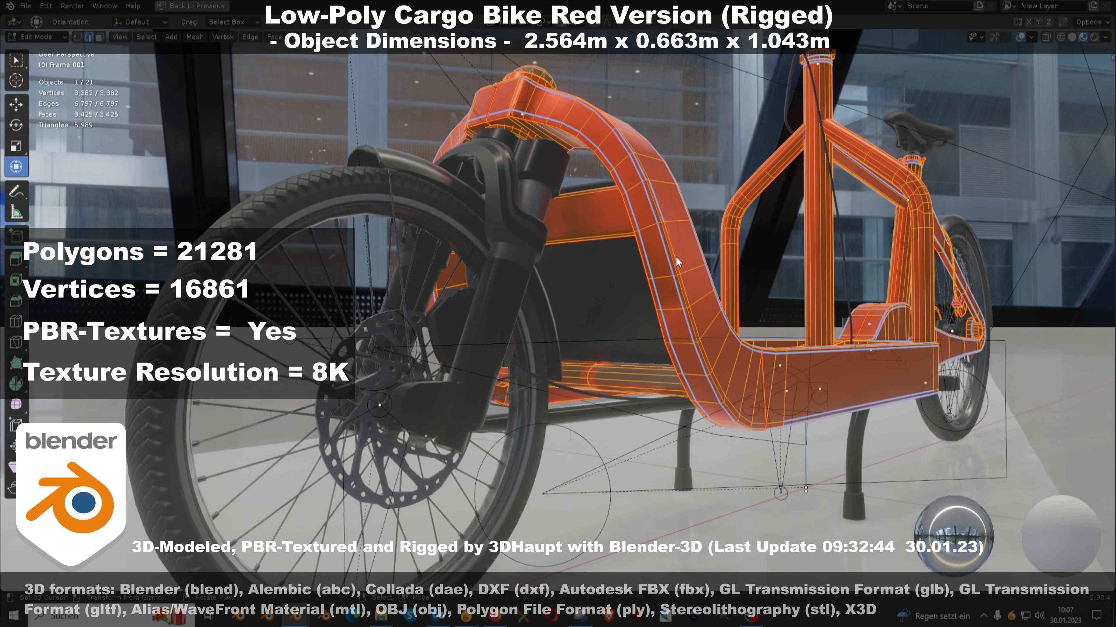 Low-Poly Cargo Bike Red Version Rigged Low-poly 3D model_53