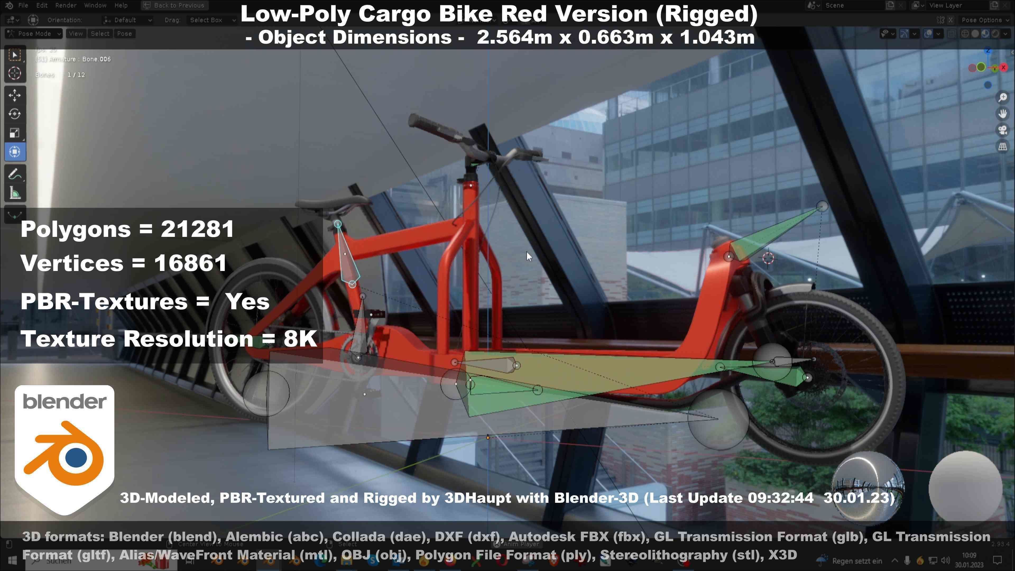 Low-Poly Cargo Bike Red Version Rigged Low-poly 3D model_137