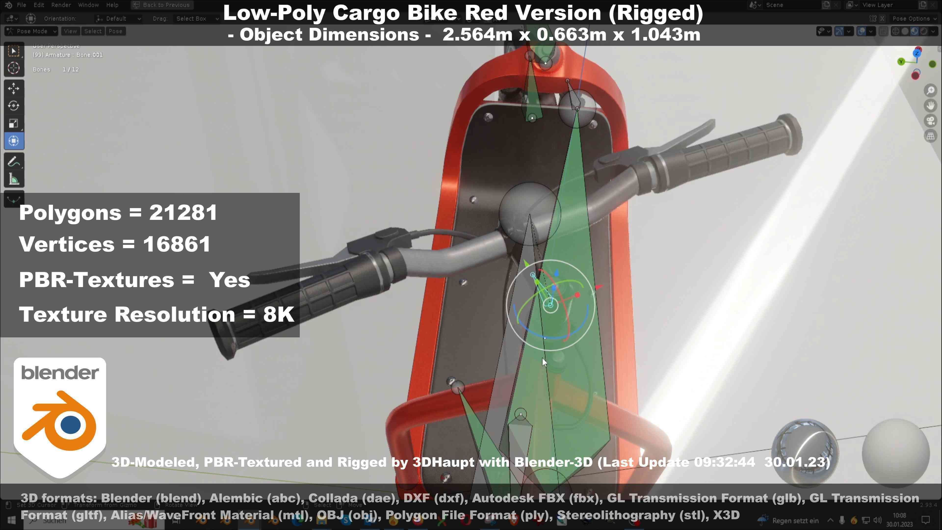 Low-Poly Cargo Bike Red Version Rigged Low-poly 3D model_110
