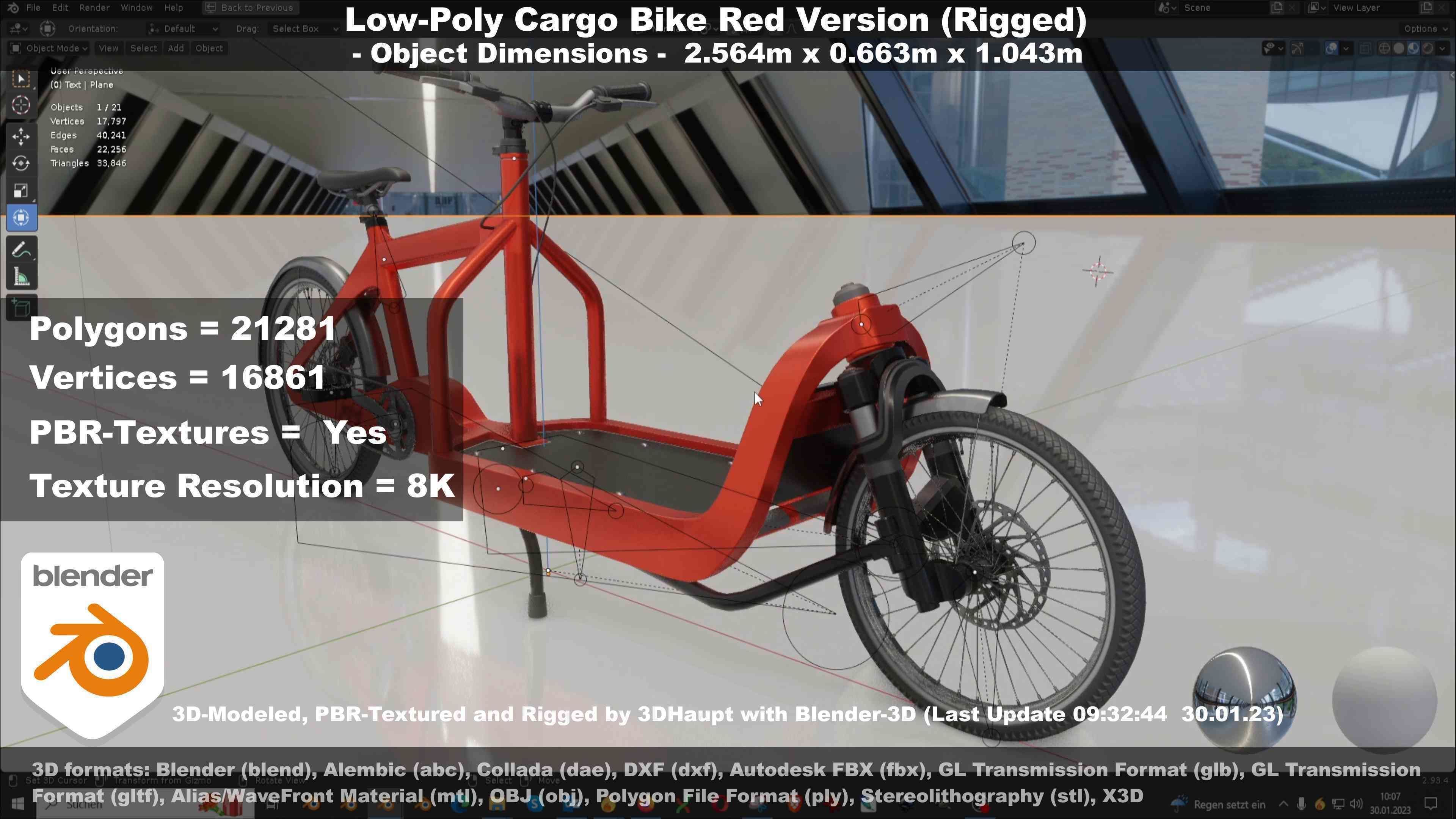 Low-Poly Cargo Bike Red Version Rigged Low-poly 3D model_52