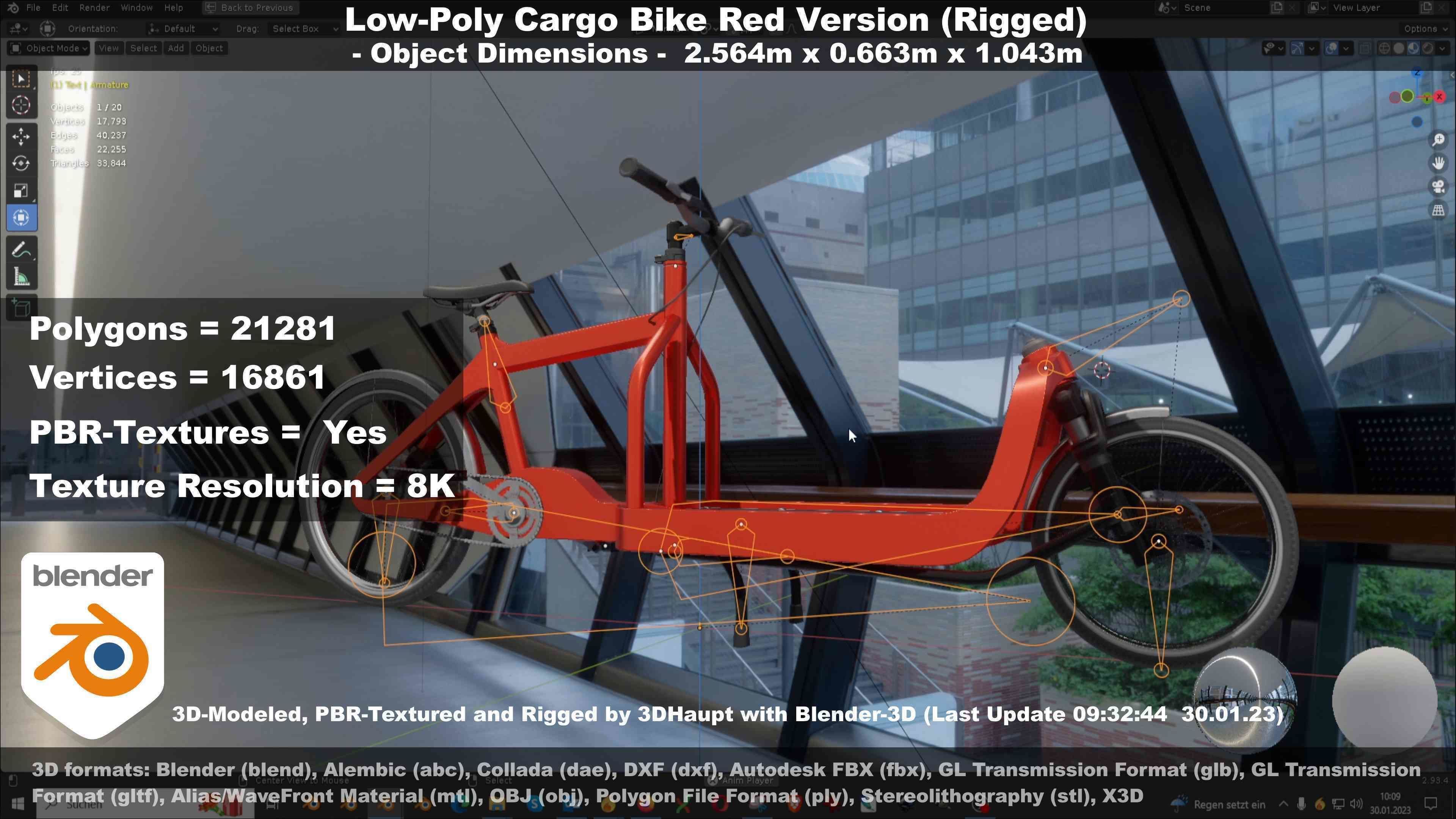 Low-Poly Cargo Bike Red Version Rigged Low-poly 3D model_76