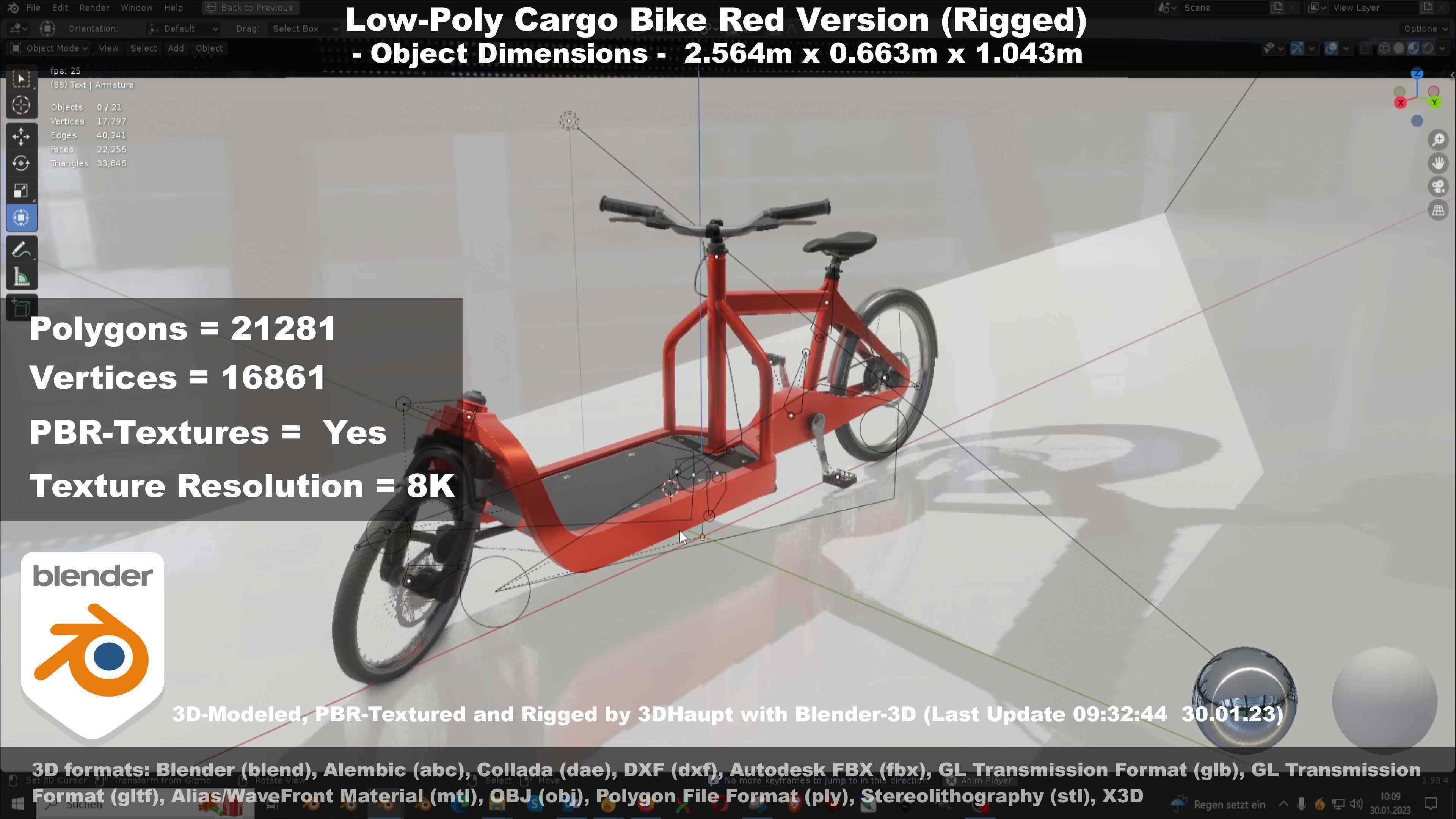 Low-Poly Cargo Bike Red Version Rigged Low-poly 3D model_79