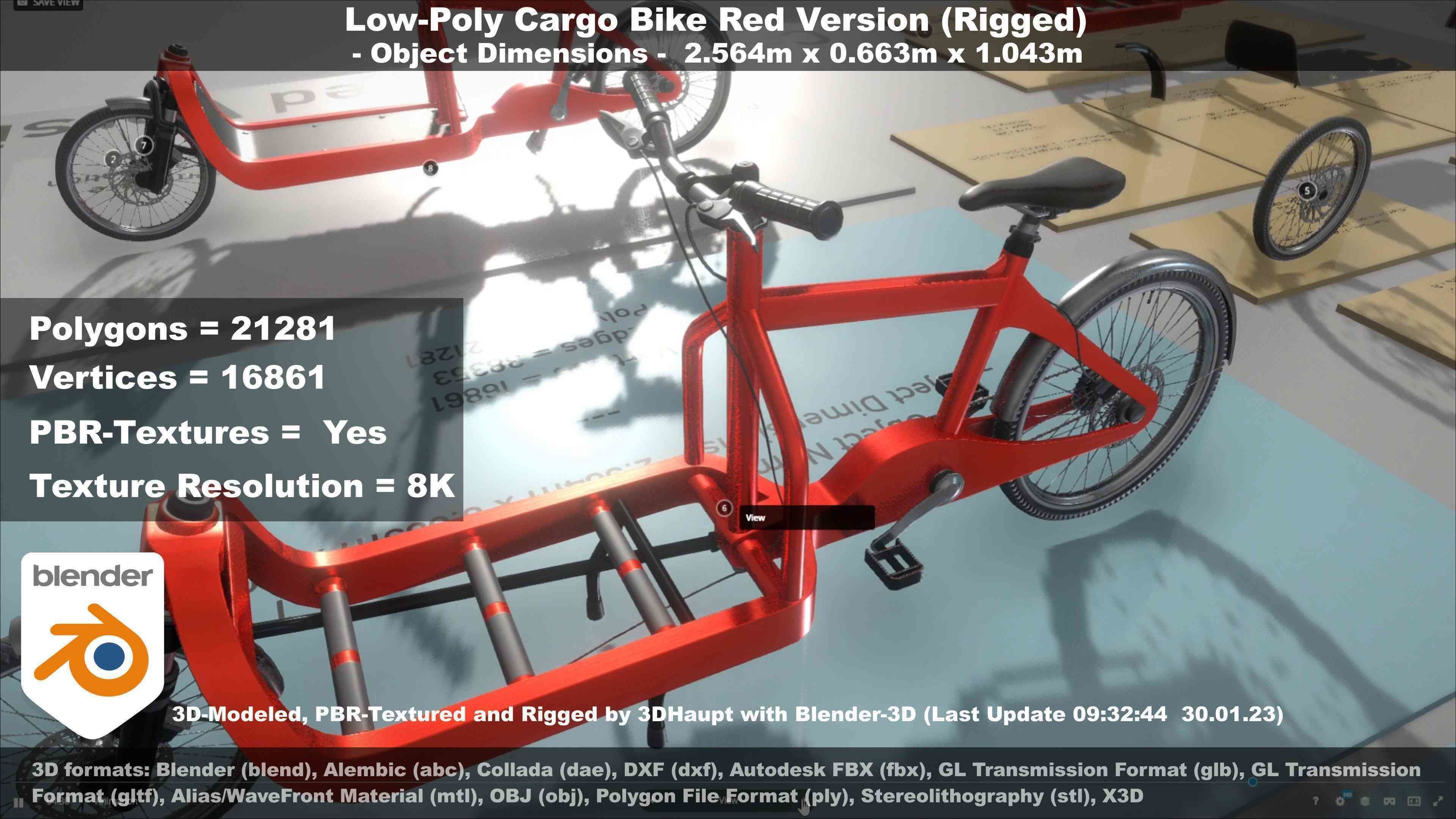 Low-Poly Cargo Bike Red Version Rigged Low-poly 3D model_47