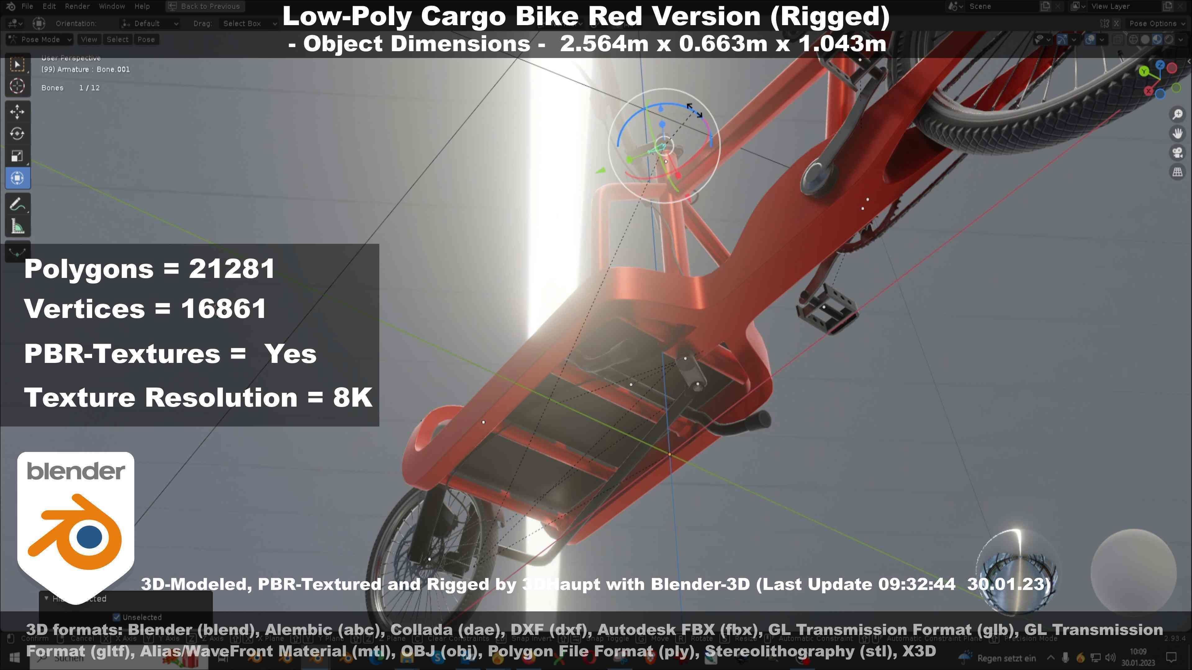 Low-Poly Cargo Bike Red Version Rigged Low-poly 3D model_126