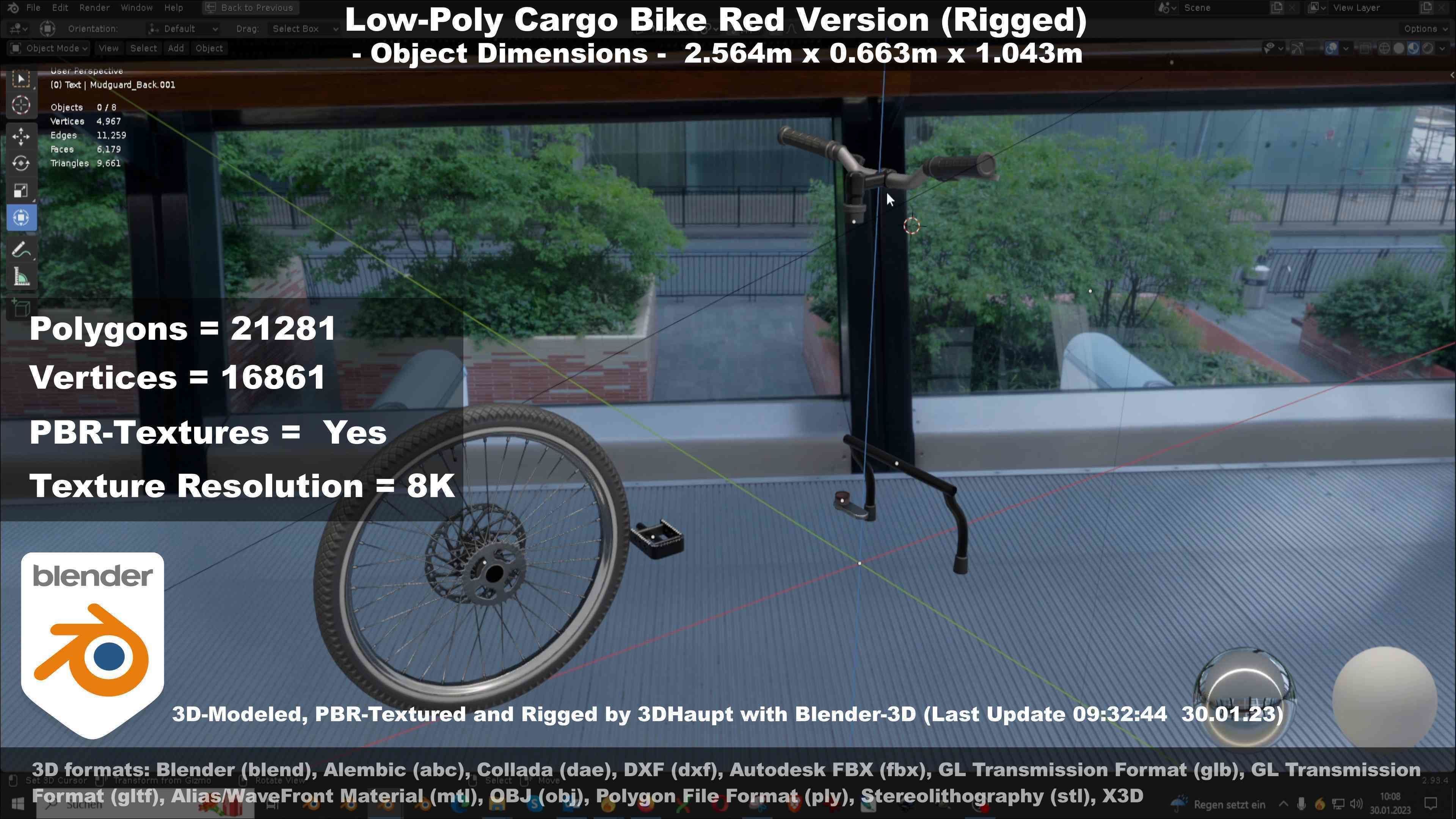 Low-Poly Cargo Bike Red Version Rigged Low-poly 3D model_92