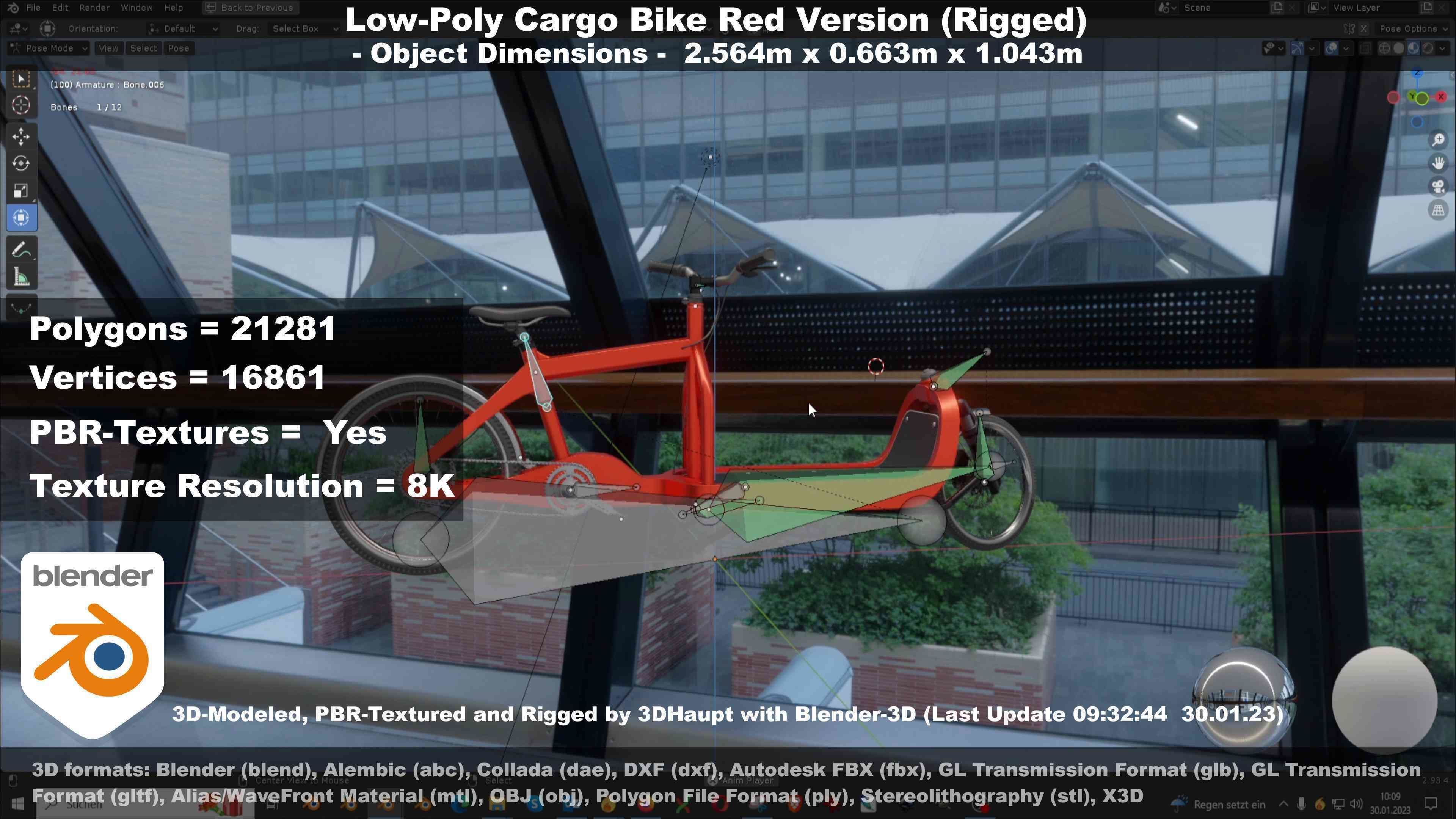 Low-Poly Cargo Bike Red Version Rigged Low-poly 3D model_135