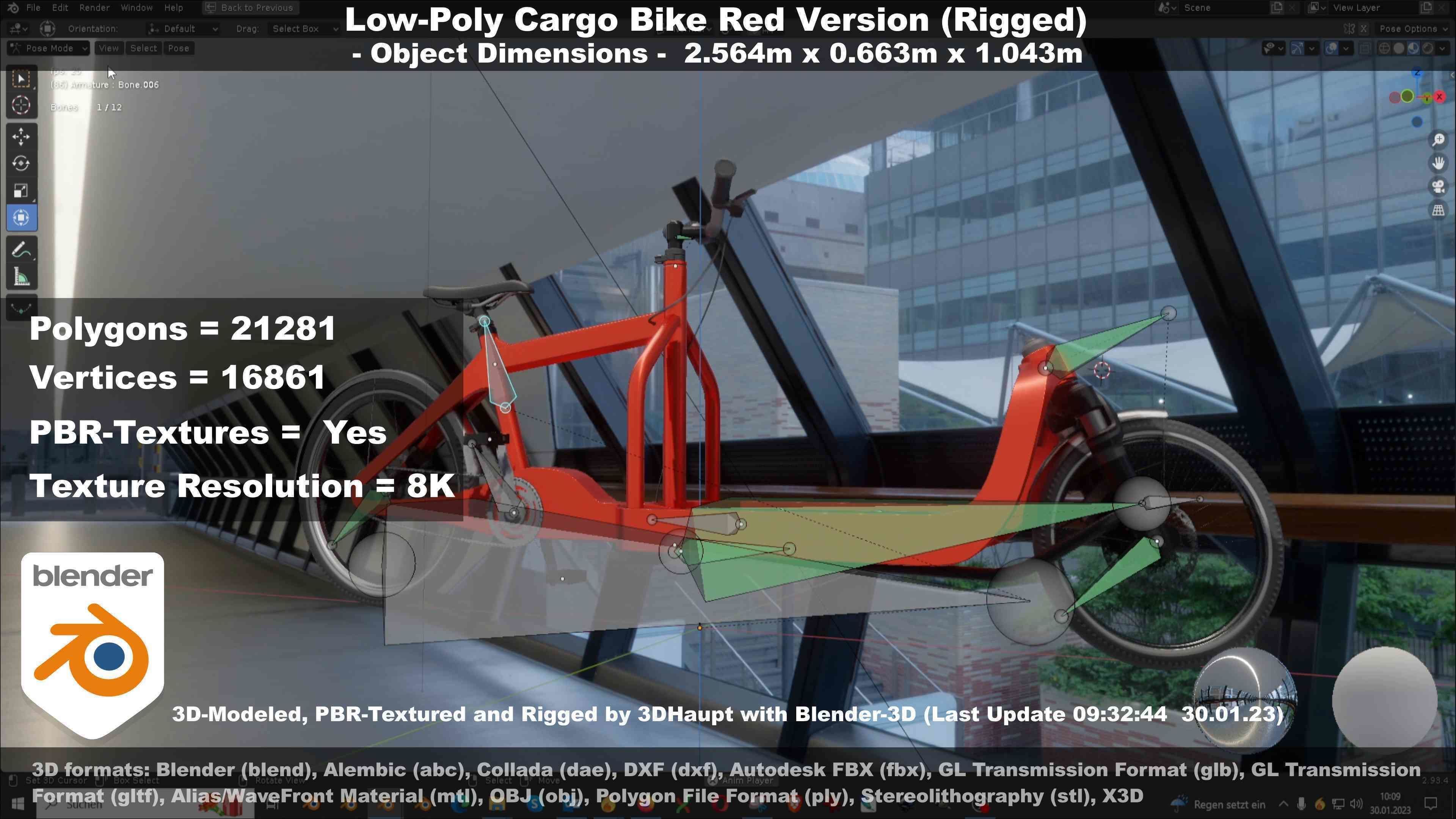 Low-Poly Cargo Bike Red Version Rigged Low-poly 3D model_138