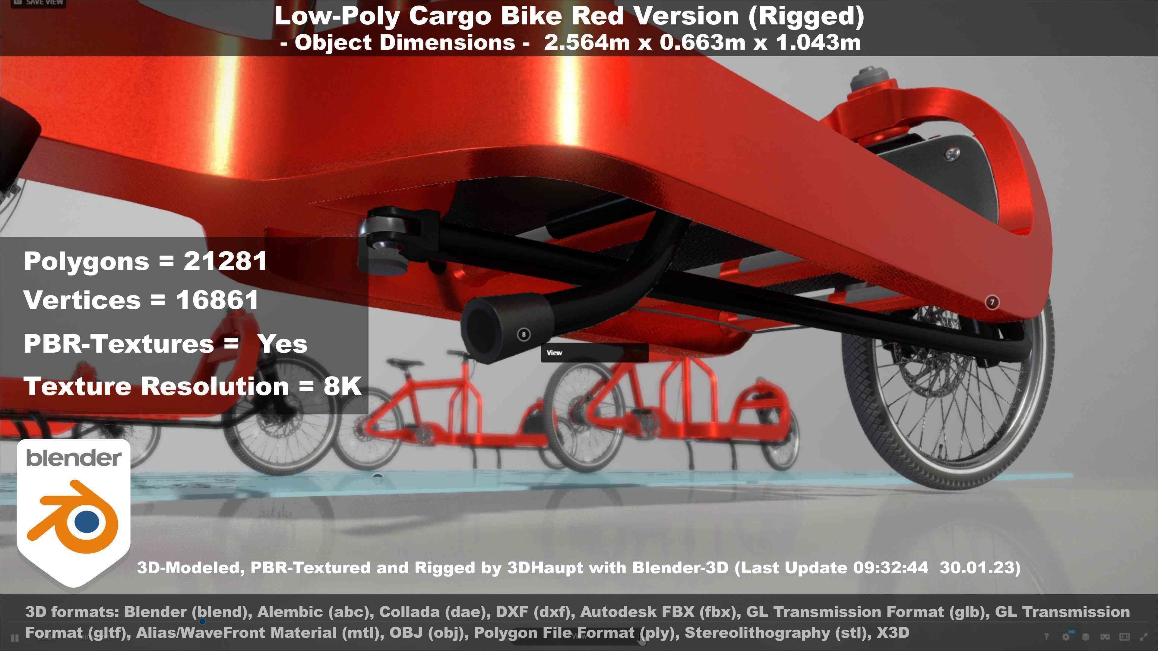 Low-Poly Cargo Bike Red Version Rigged Low-poly 3D model_42