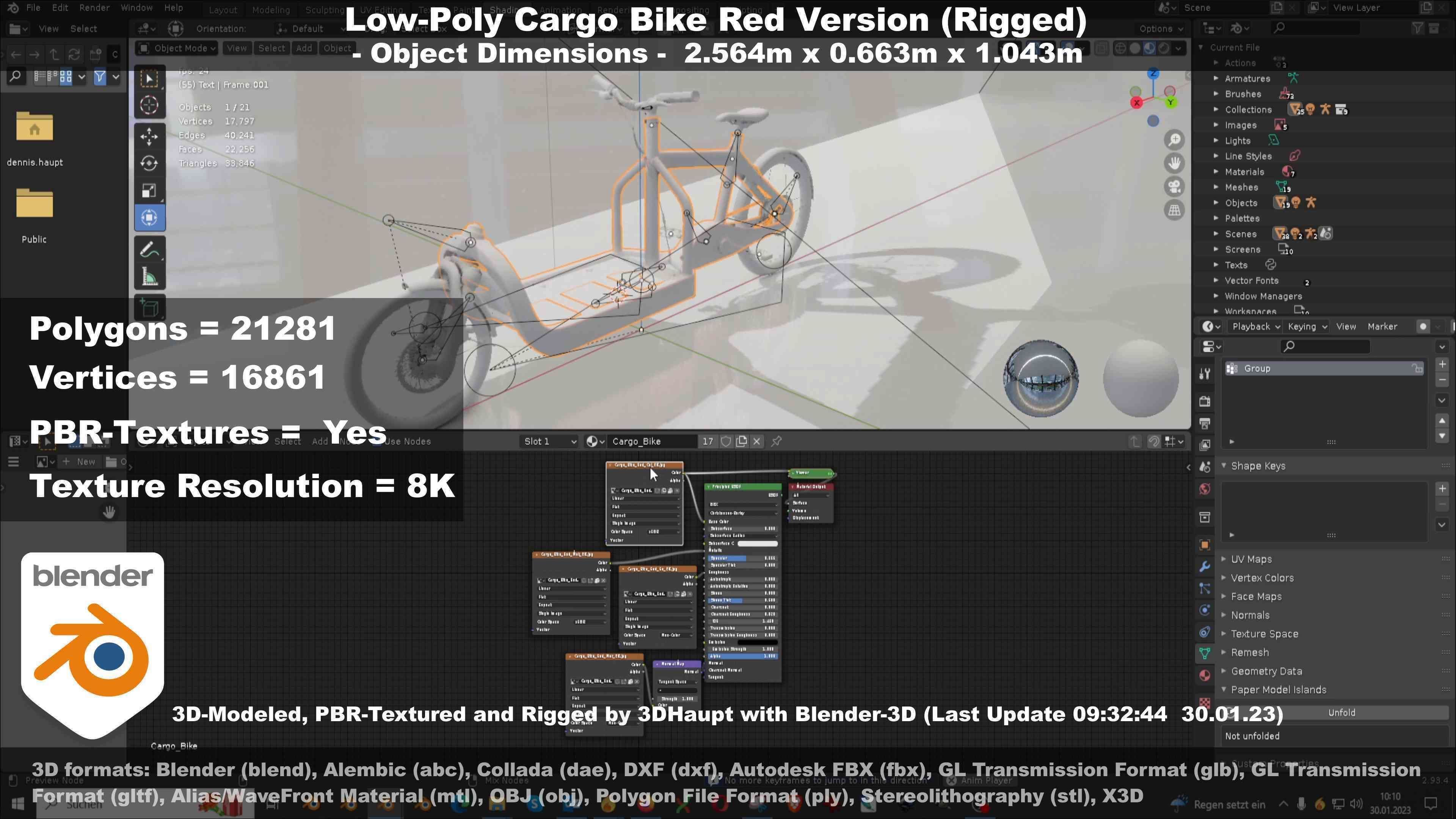 Low-Poly Cargo Bike Red Version Rigged Low-poly 3D model_81