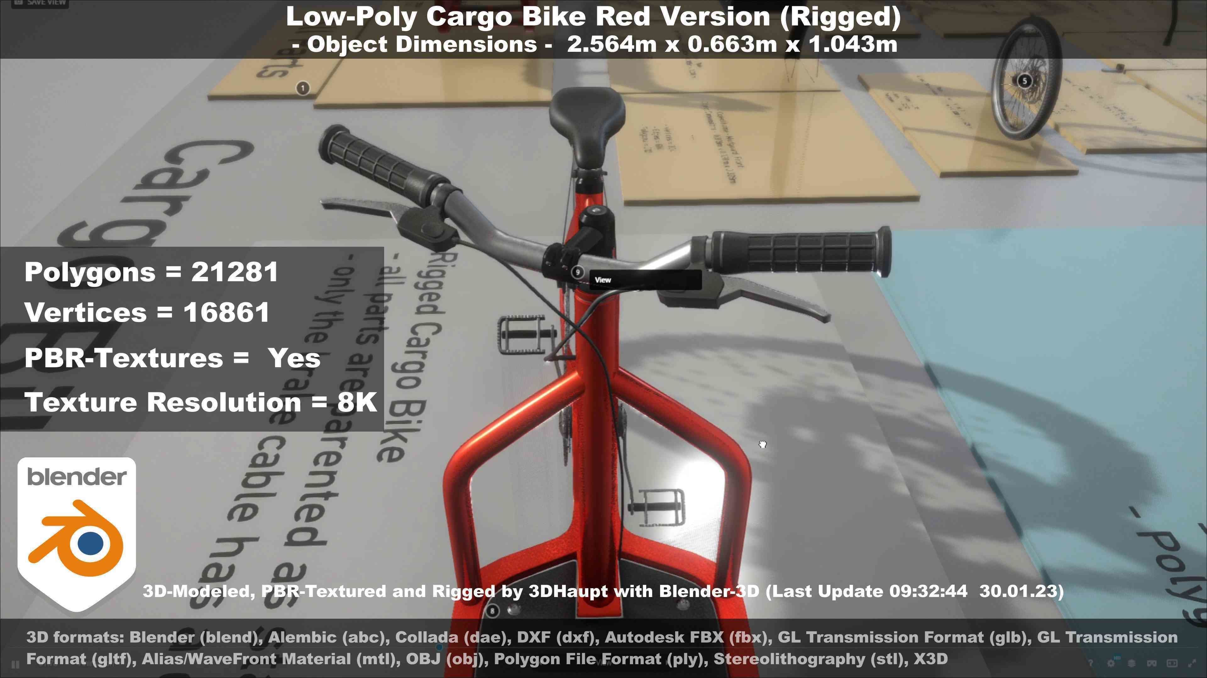 Low-Poly Cargo Bike Red Version Rigged Low-poly 3D model_38