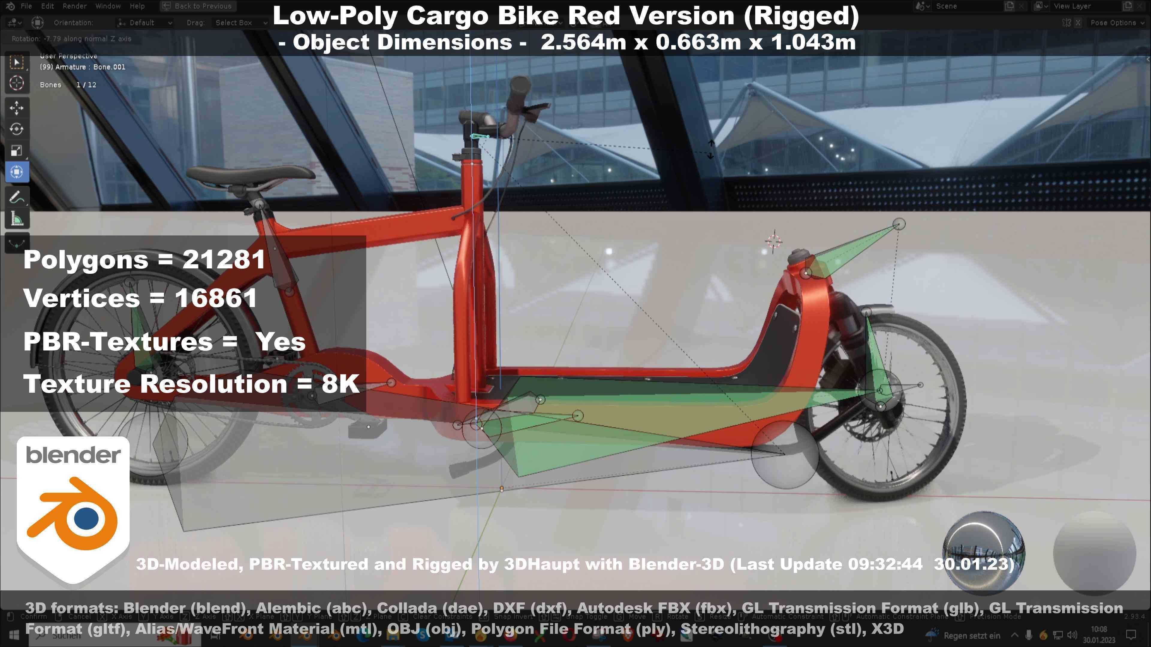 Low-Poly Cargo Bike Red Version Rigged Low-poly 3D model_105