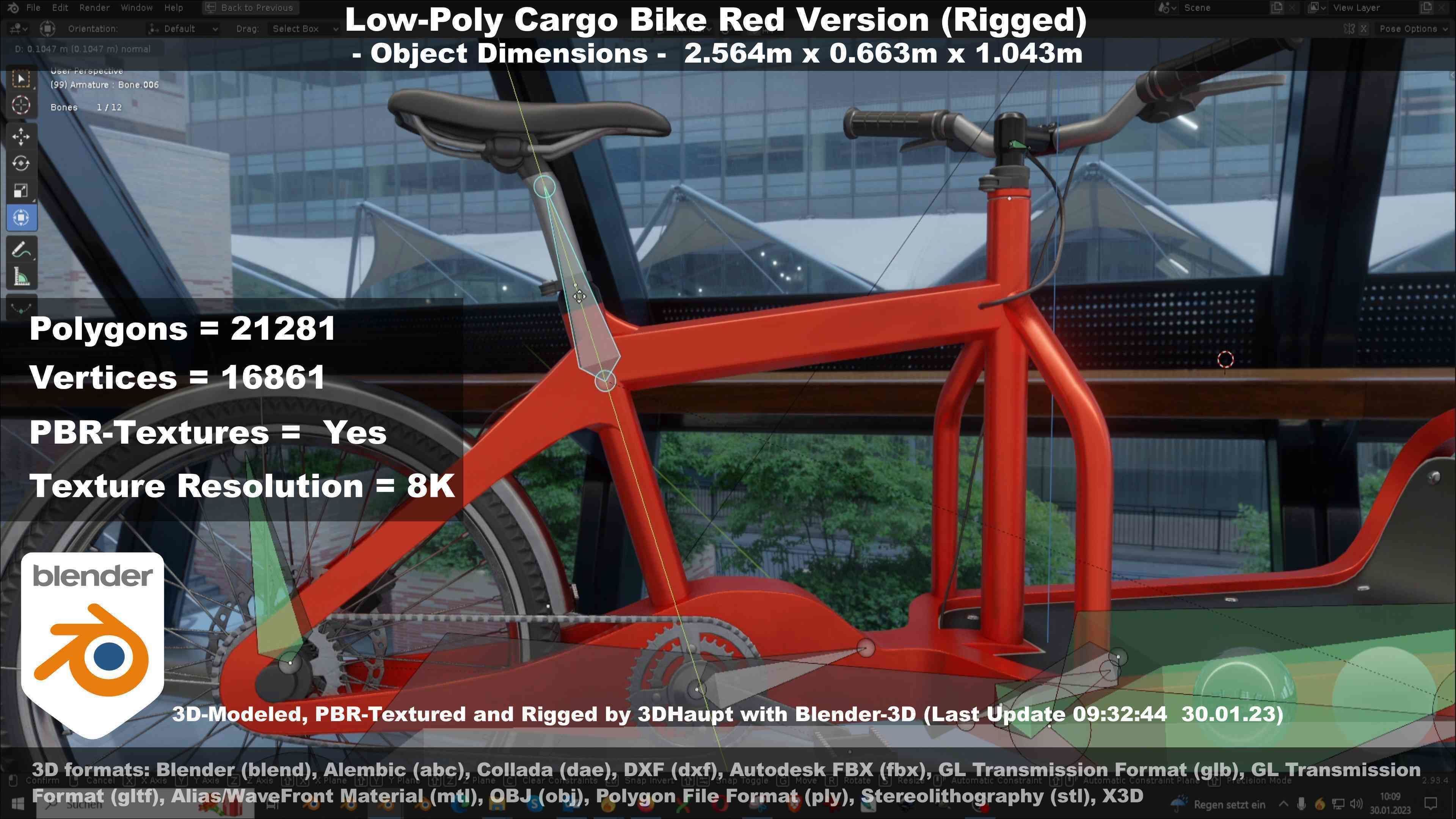 Low-Poly Cargo Bike Red Version Rigged Low-poly 3D model_31