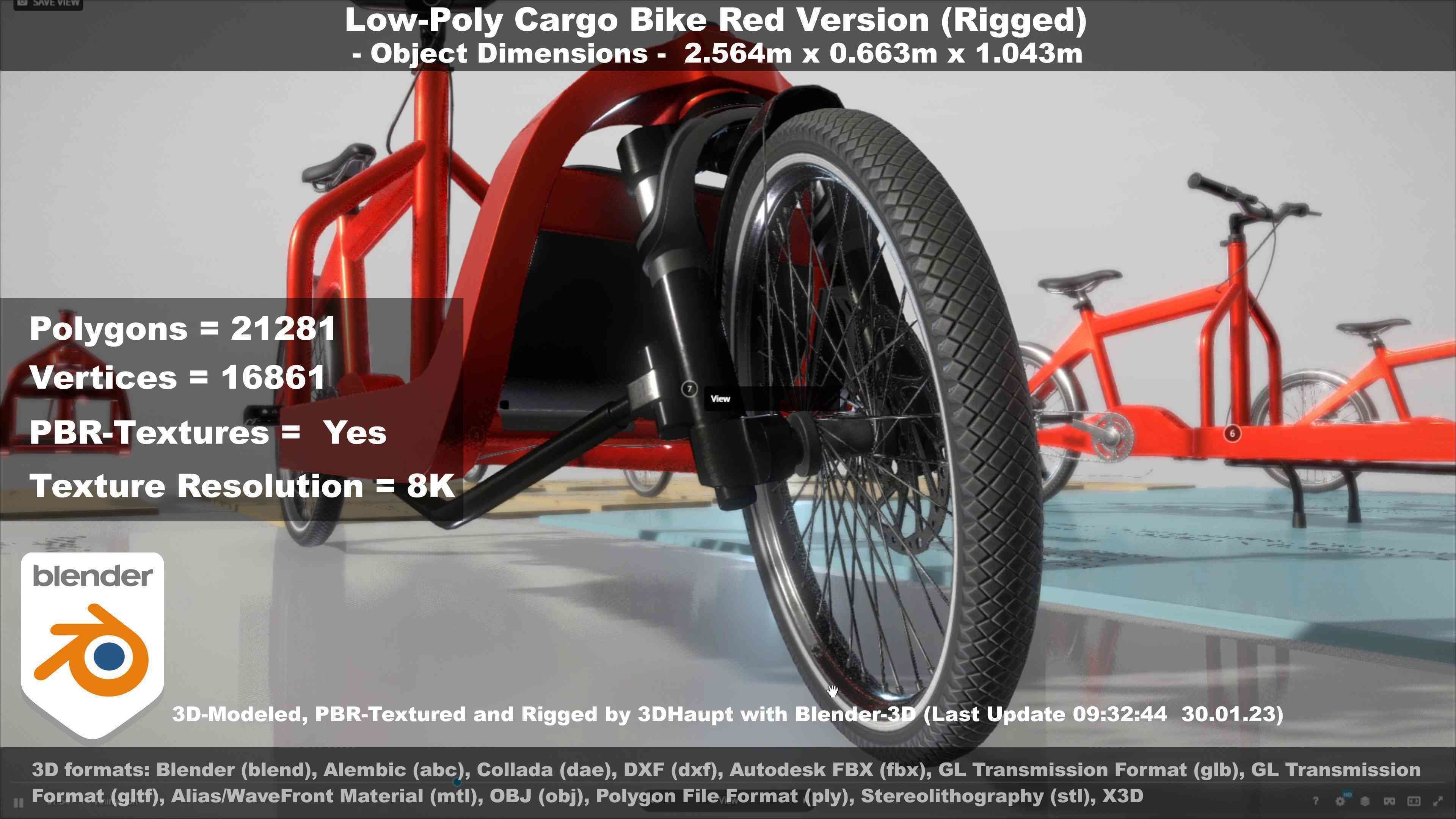 Low-Poly Cargo Bike Red Version Rigged Low-poly 3D model_48