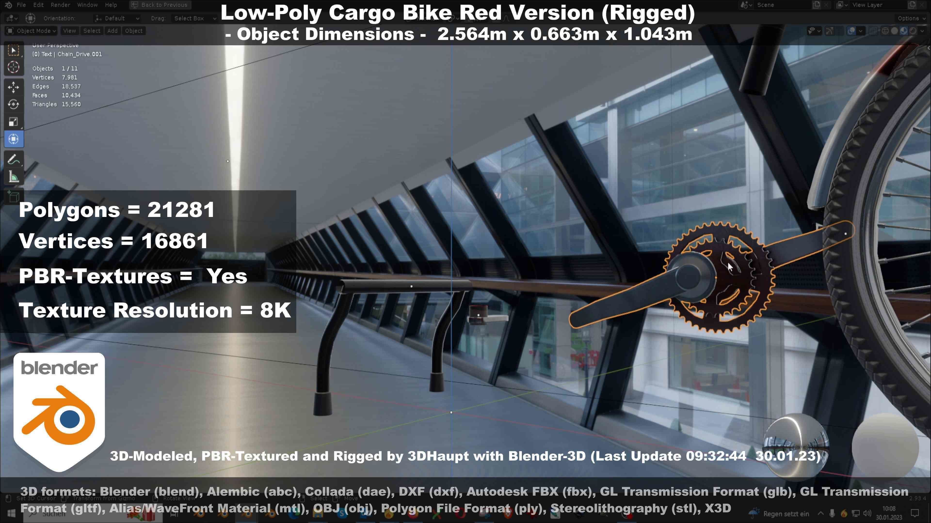 Low-Poly Cargo Bike Red Version Rigged Low-poly 3D model_89