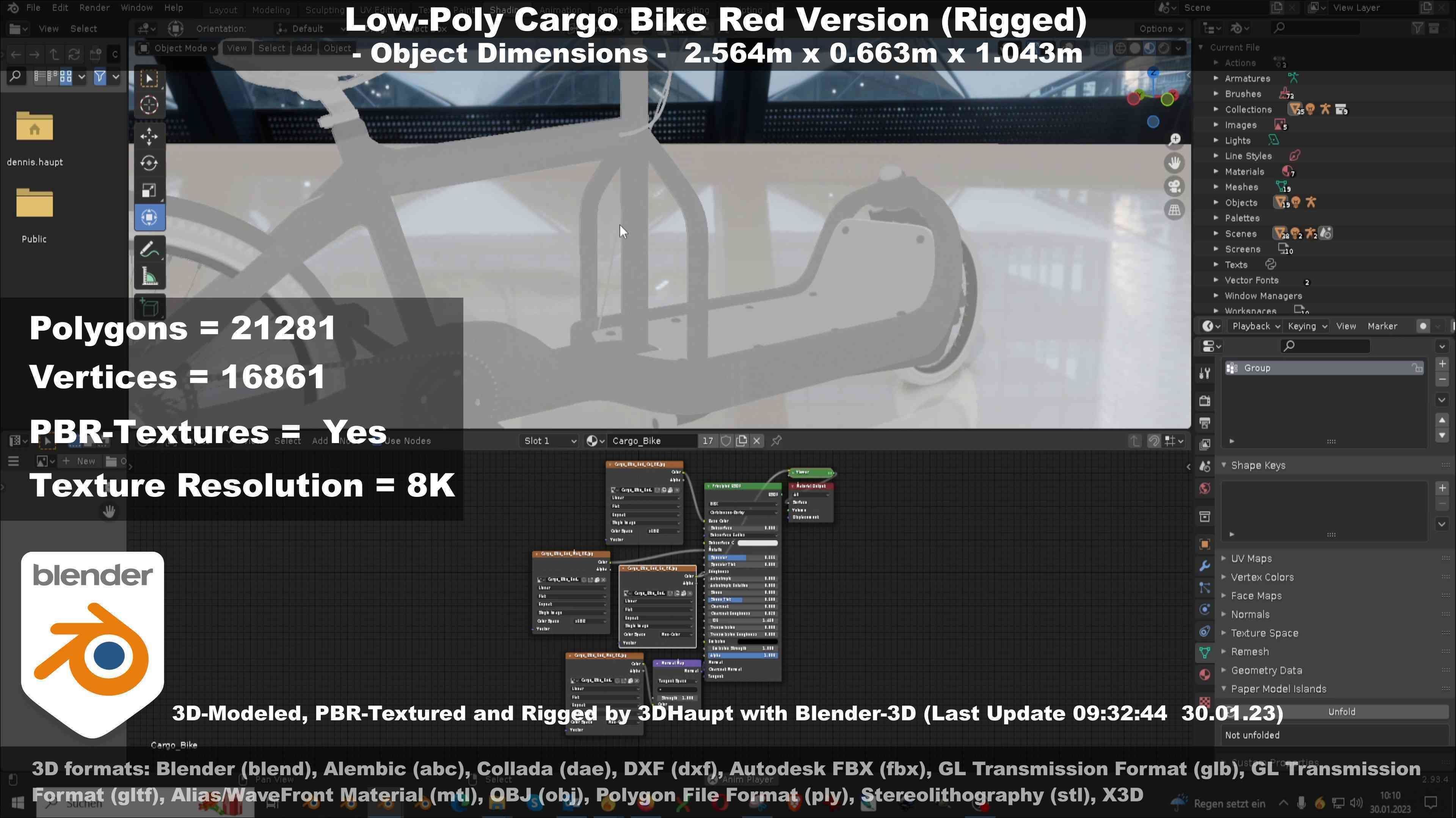 Low-Poly Cargo Bike Red Version Rigged Low-poly 3D model_87