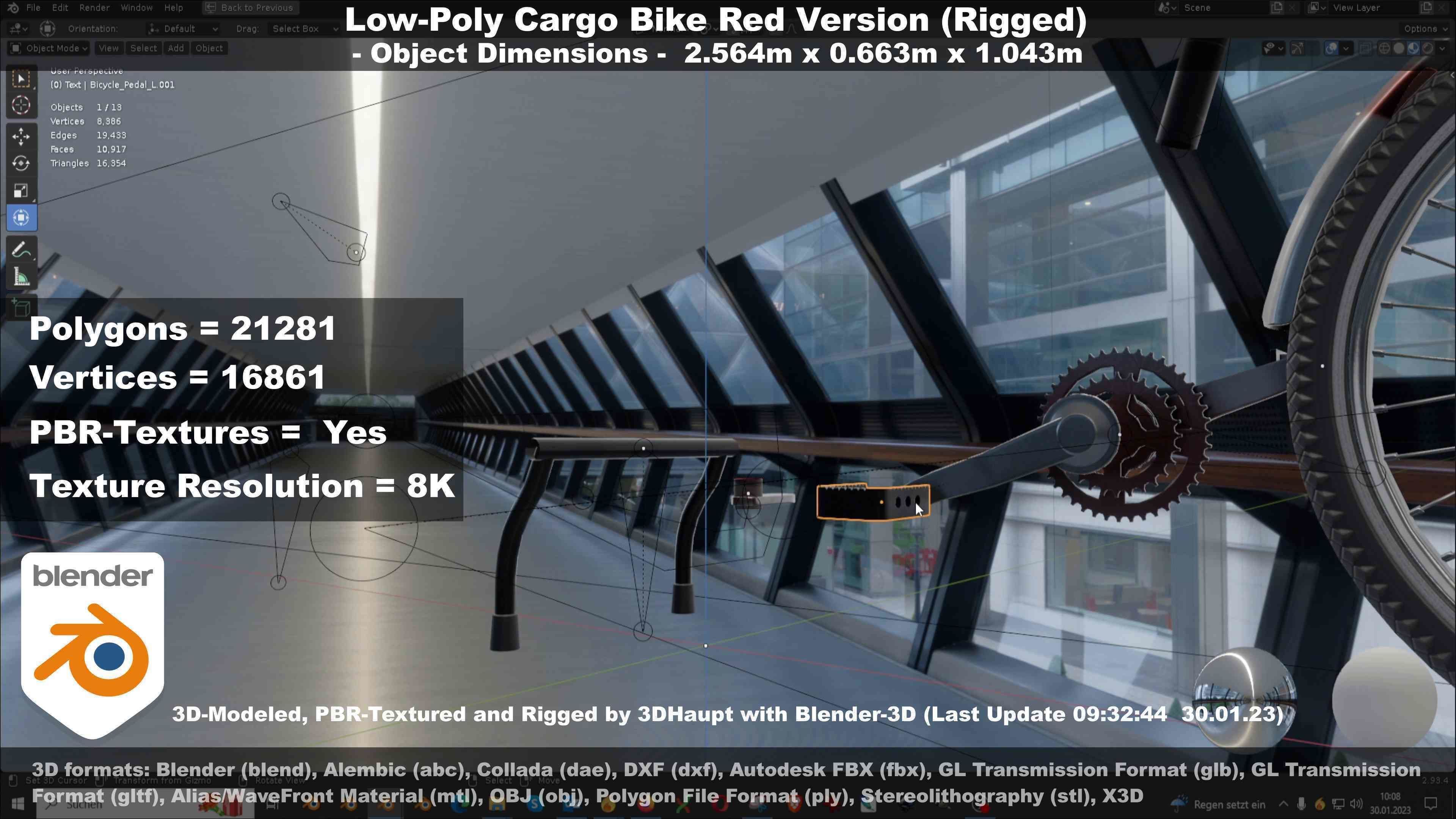Low-Poly Cargo Bike Red Version Rigged Low-poly 3D model_88