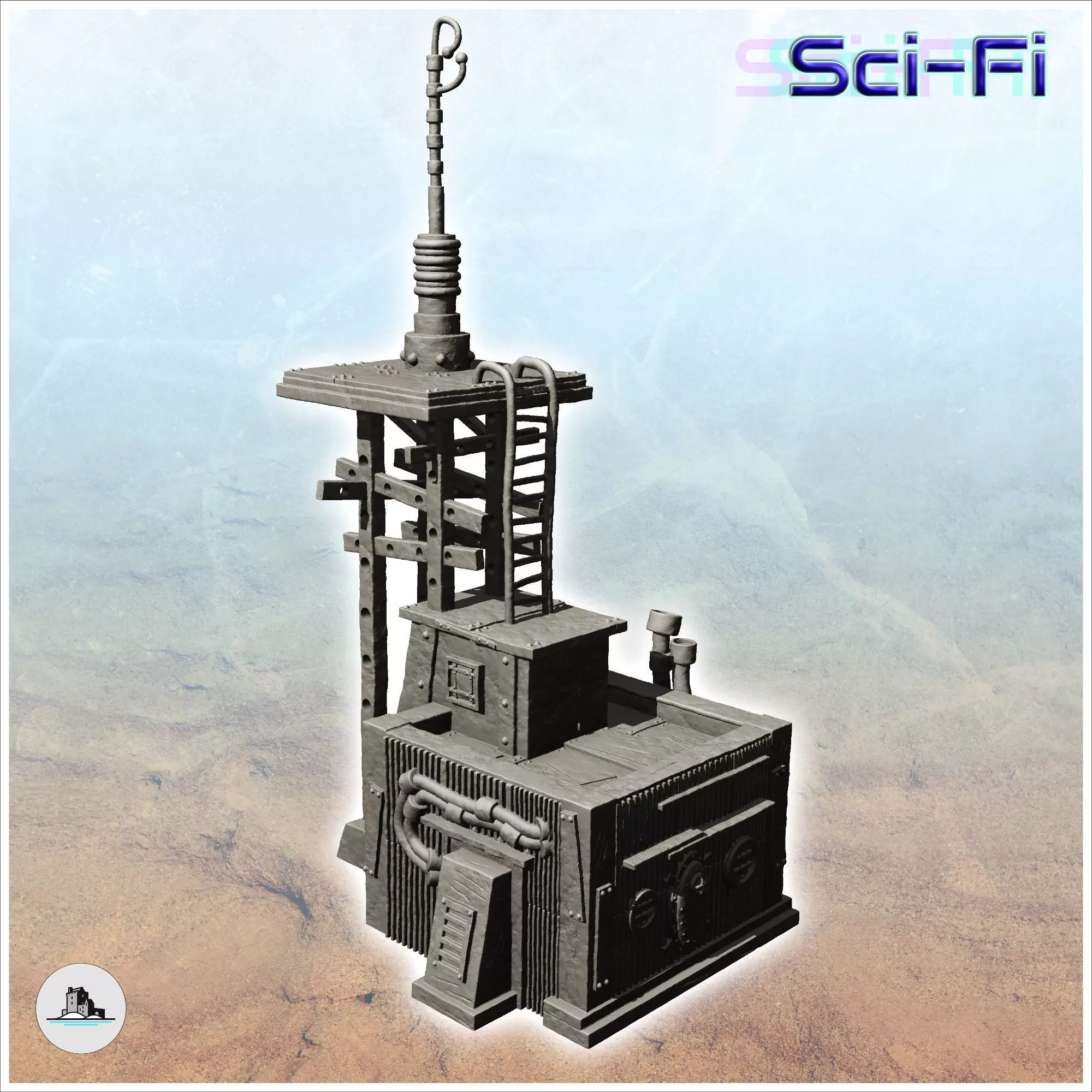 Transmission station with long distance antenna and cabin -10- 3D print model_0