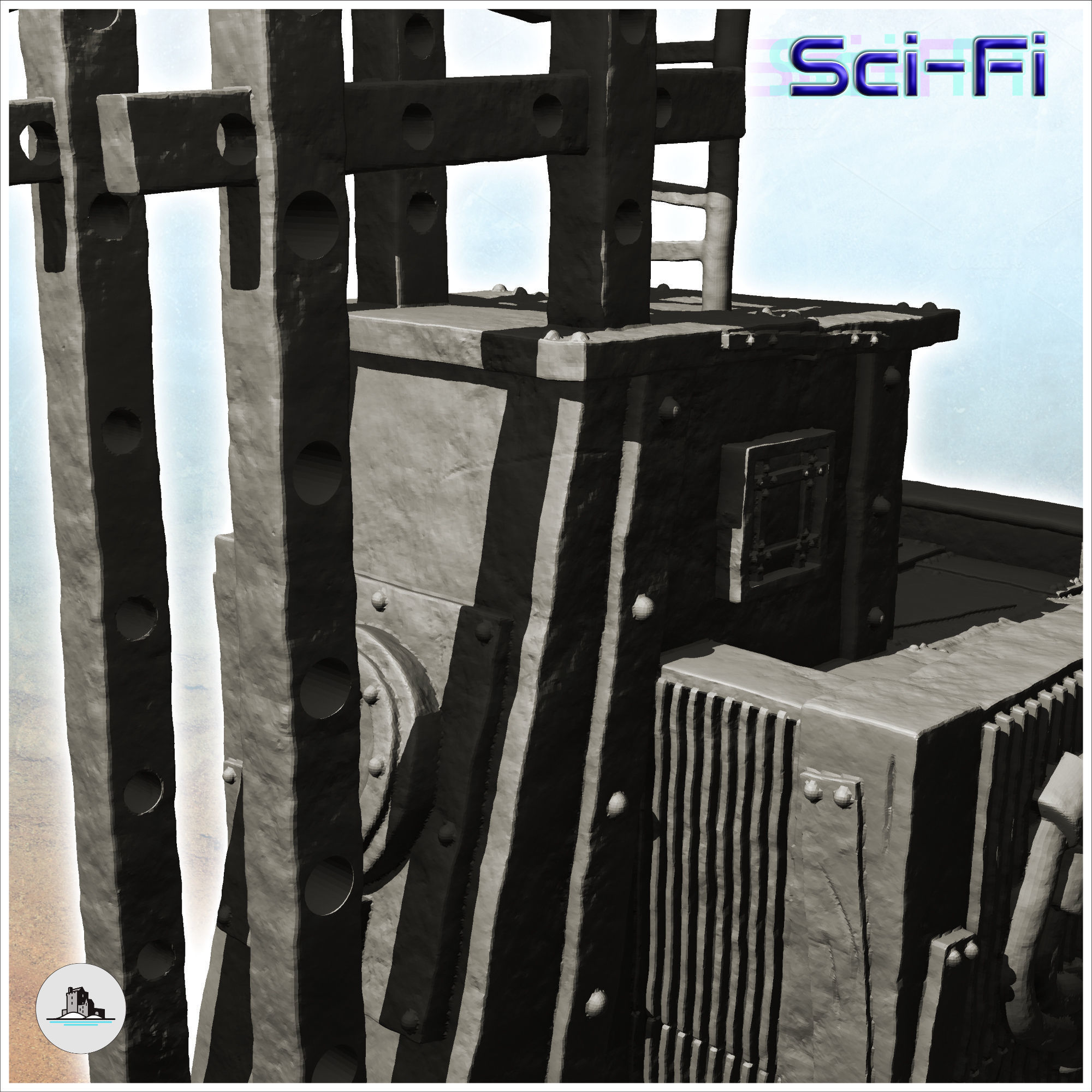 Transmission station with long distance antenna and cabin -10- 3D print model_4