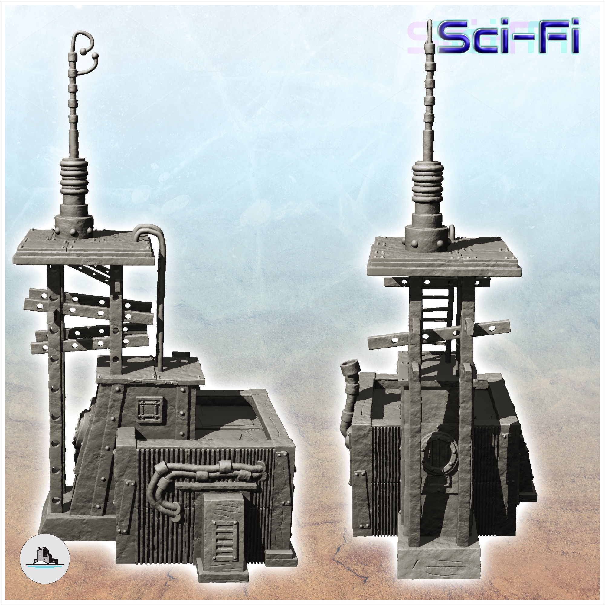 Transmission station with long distance antenna and cabin -10- 3D print model_1
