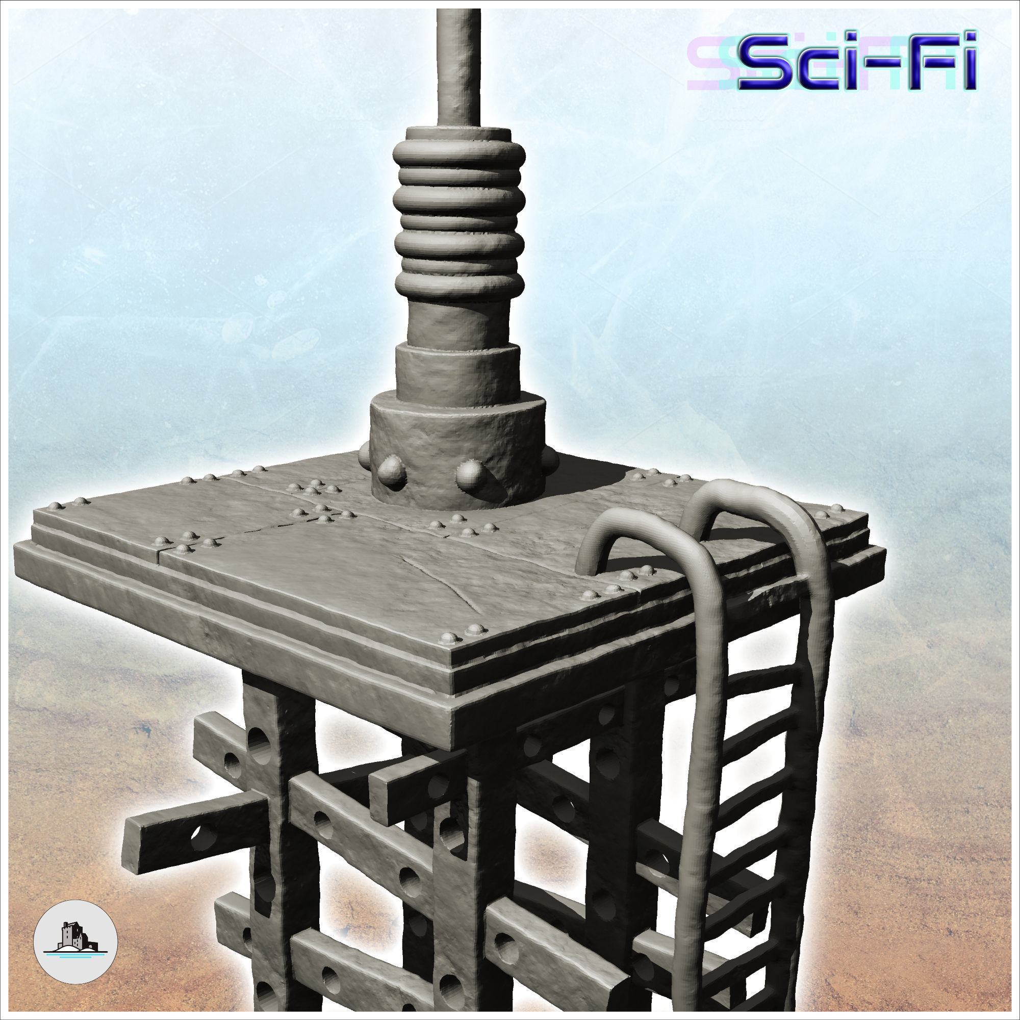 Transmission station with long distance antenna and cabin -10- 3D print model_5