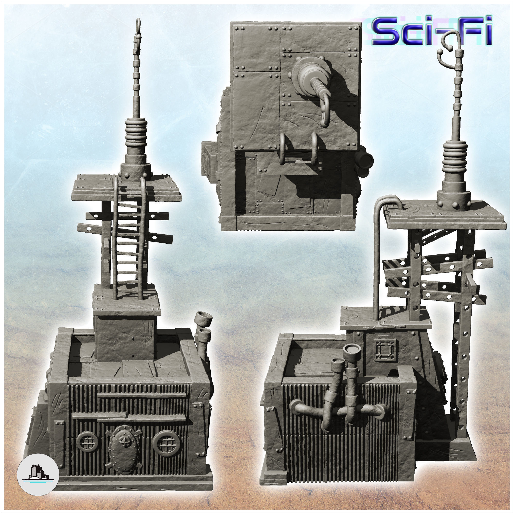 Transmission station with long distance antenna and cabin -10- 3D print model_2