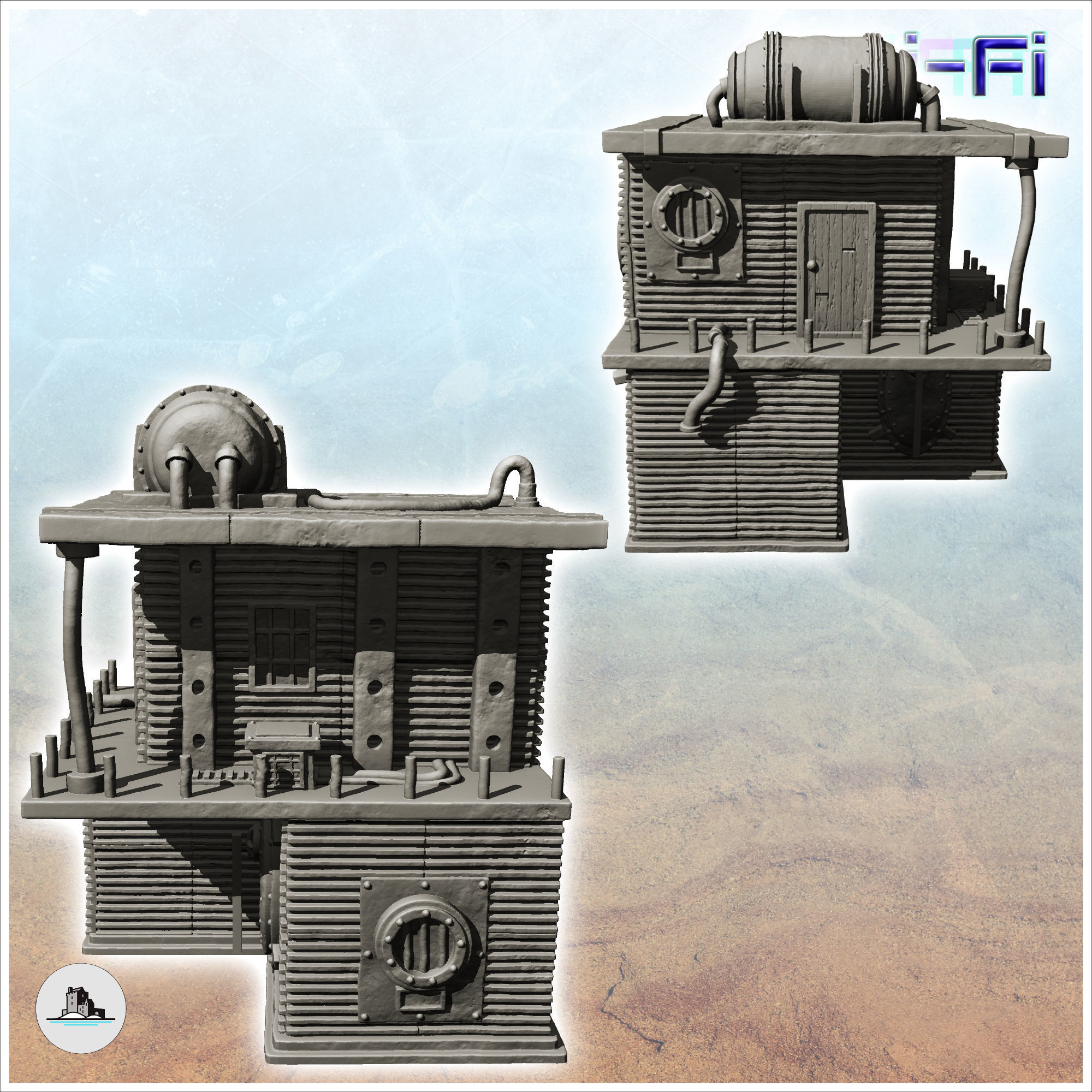 Tin building with roof generator and rounded windows -9- 3D print model_1