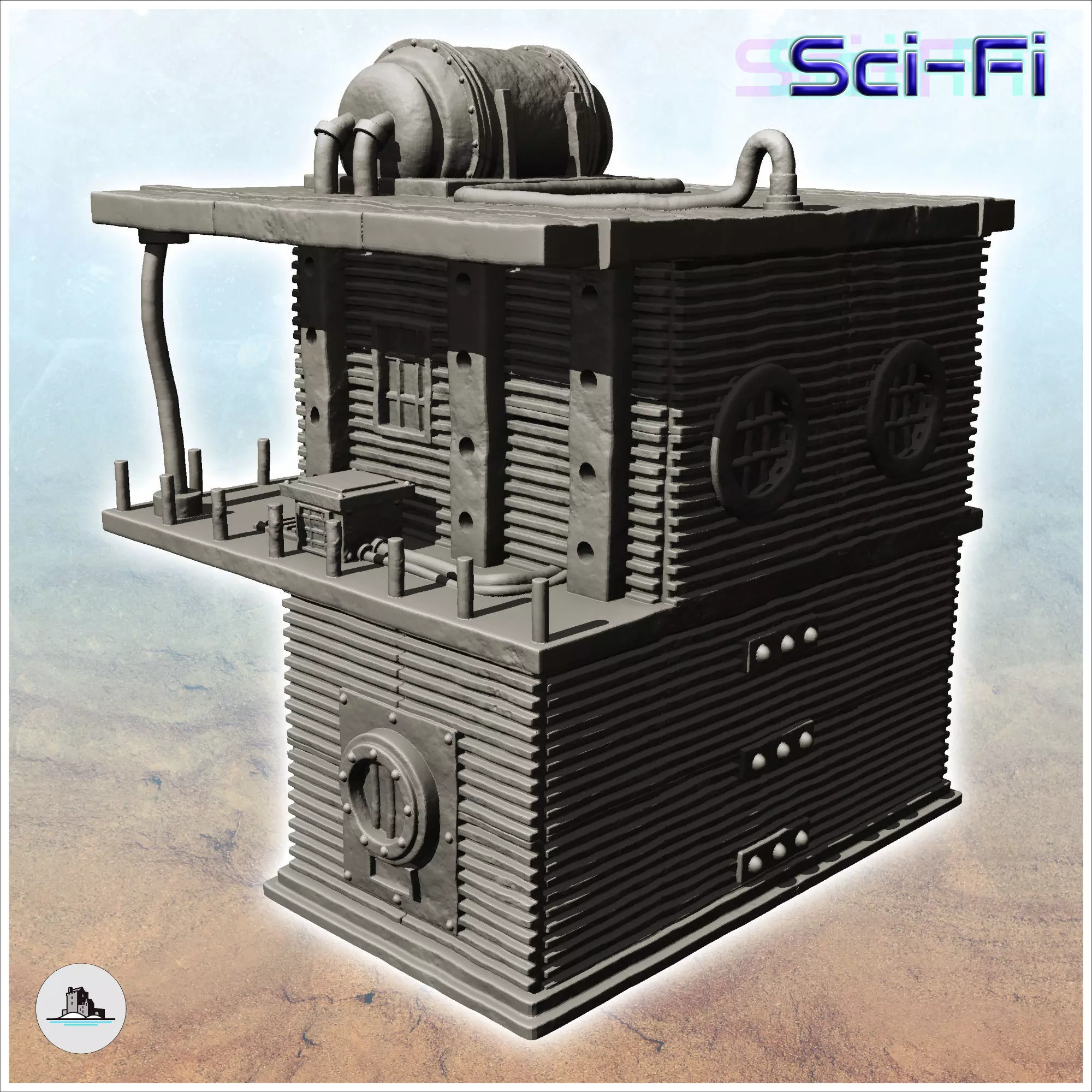 Tin building with roof generator and rounded windows -9- 3D print model_0